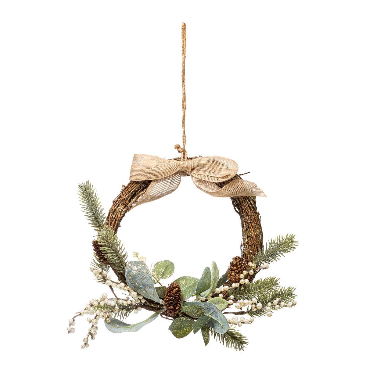 Couronne branches et houx 36cm blanc FEERIC LIGHTS & CHRISTMAS