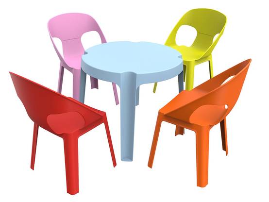 Set 4+1 chaises-table pour enfants intérieur, extérieur bleu ciel/rose/rouge/orange/vert citron RITA garbar - Image 1