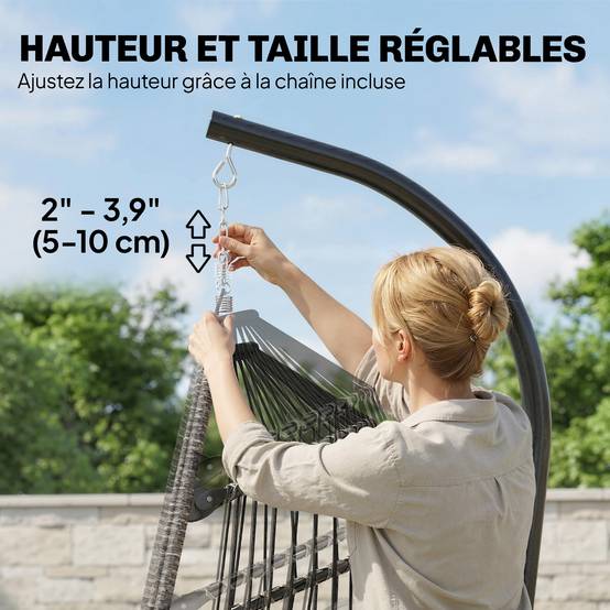 Fauteuil œuf suspendu acier galvanisé balcon salon repose-pieds pliable 117x100x200cm gris - ComfortXL Outdoor Living - Image 10