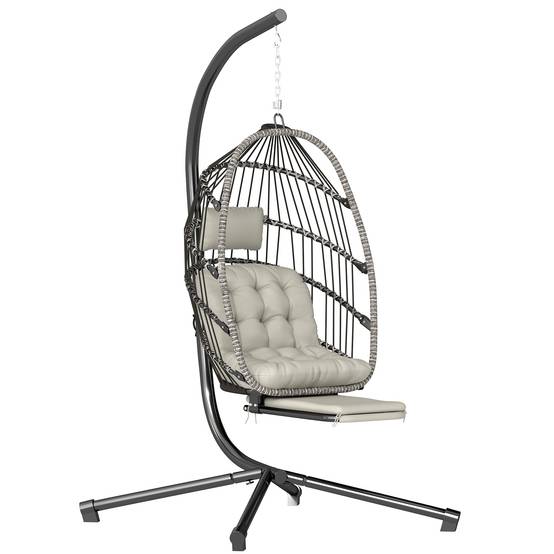 Fauteuil œuf suspendu acier galvanisé balcon salon repose-pieds pliable 117x100x200cm gris - ComfortXL Outdoor Living - Image 1