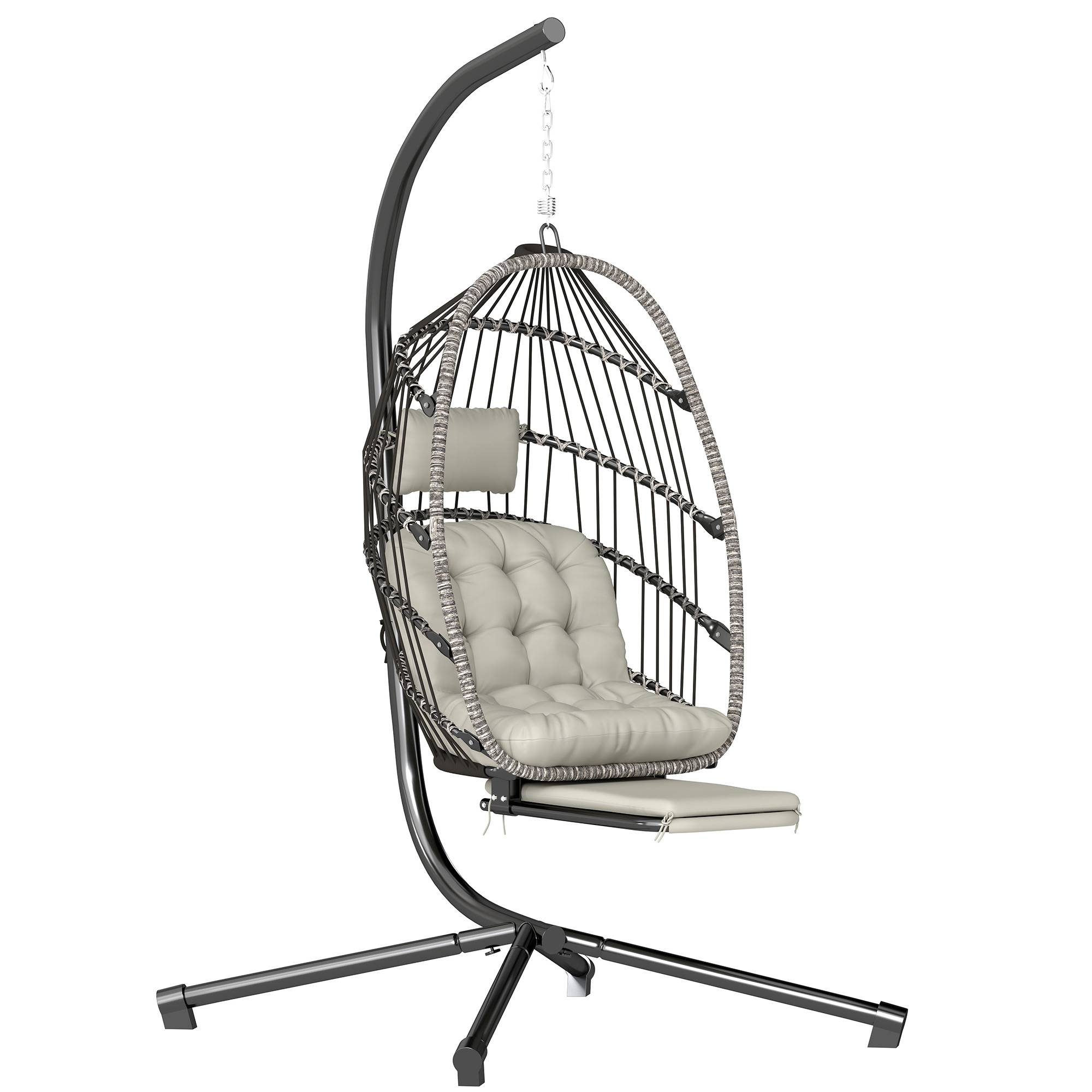 Fauteuil œuf suspendu acier galvanisé balcon salon repose-pieds pliable 117x100x200cm gris - ComfortXL Outdoor Living - Image 1