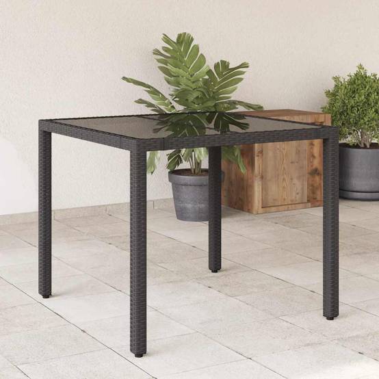 Table de Jardin Carrée Noire 90x90 cm 4 Personnes en Résine Tressée et Verre Trempé – ComfortXL Outdoor Living - Image 1
