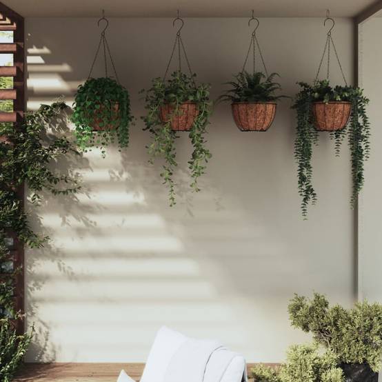 Lot de 4 Jardinières suspendues - Bacs à fleurs - Pots de fleurs avec doublure coco Noir Ø 30x52 cm - Image 2