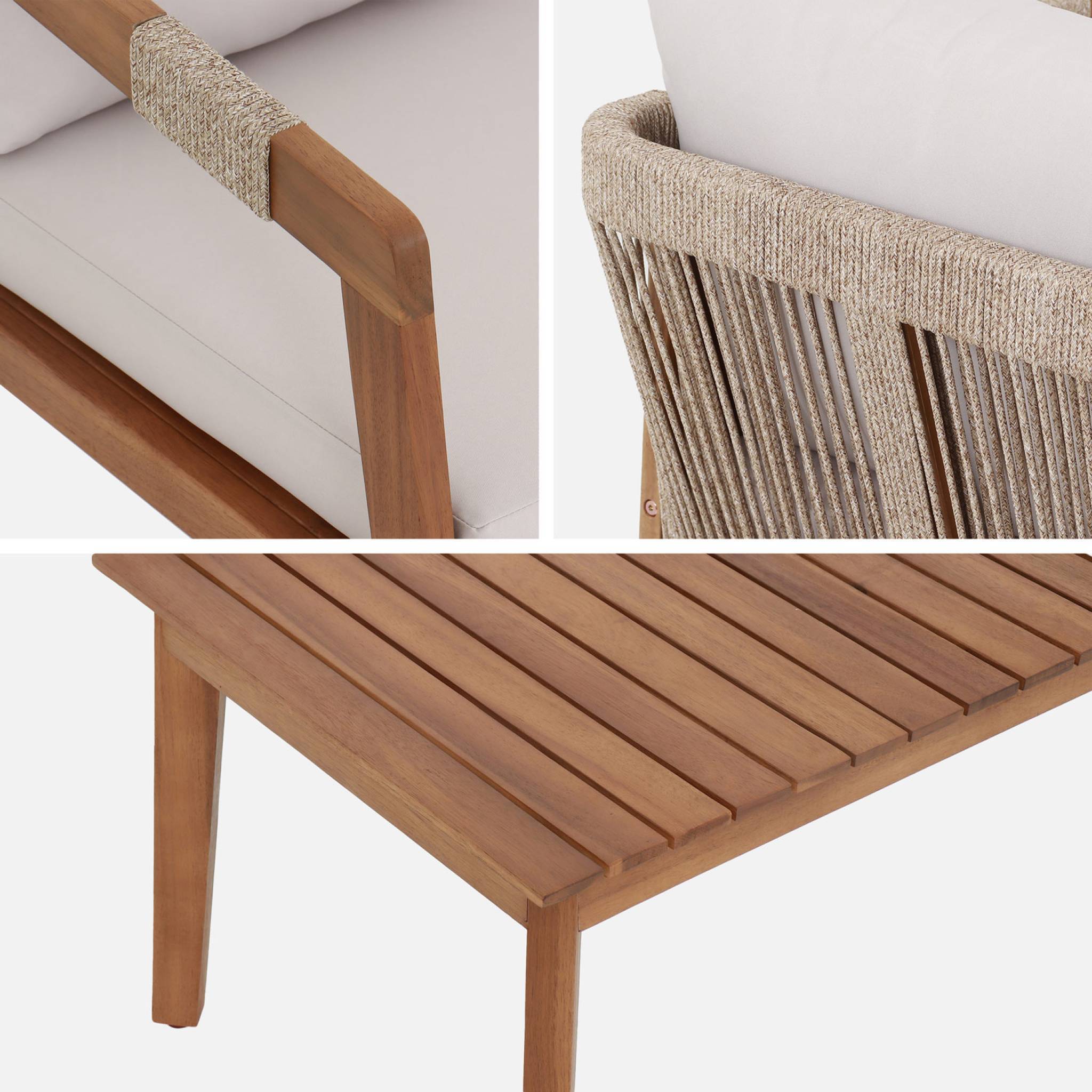 sweeek - Salon de jardin en acacia 4 places beige avec cordes LOBERIA. table rectangulaire | sweeek - Image 7