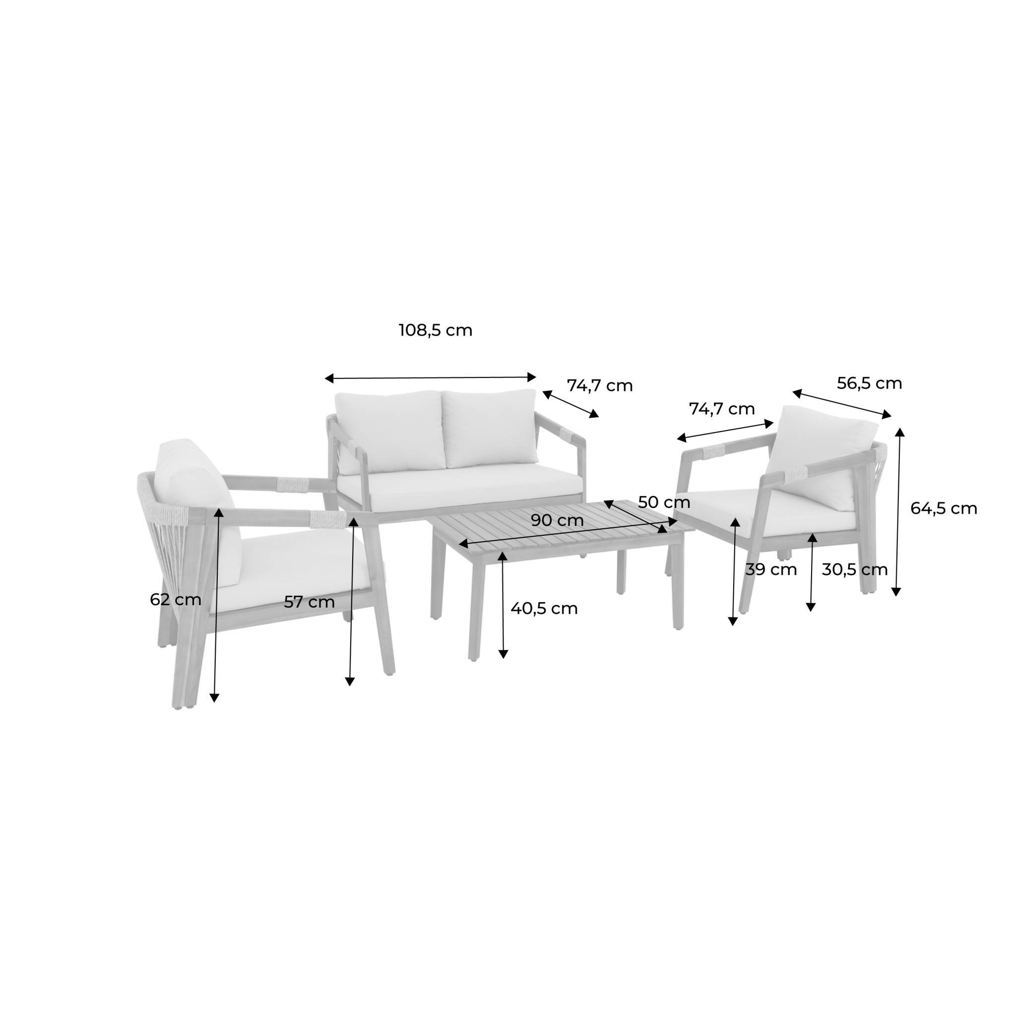sweeek - Salon de jardin en acacia 4 places beige avec cordes LOBERIA. table rectangulaire | sweeek - Image 4