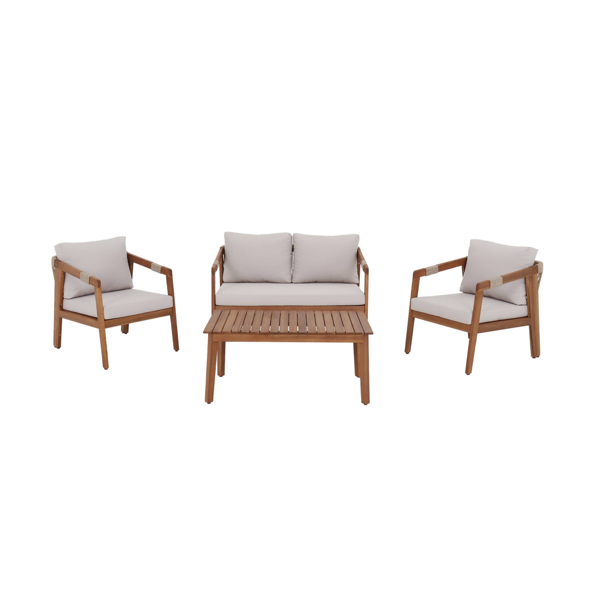 sweeek - Salon de jardin en acacia 4 places beige avec cordes LOBERIA. table rectangulaire | sweeek - Image 6