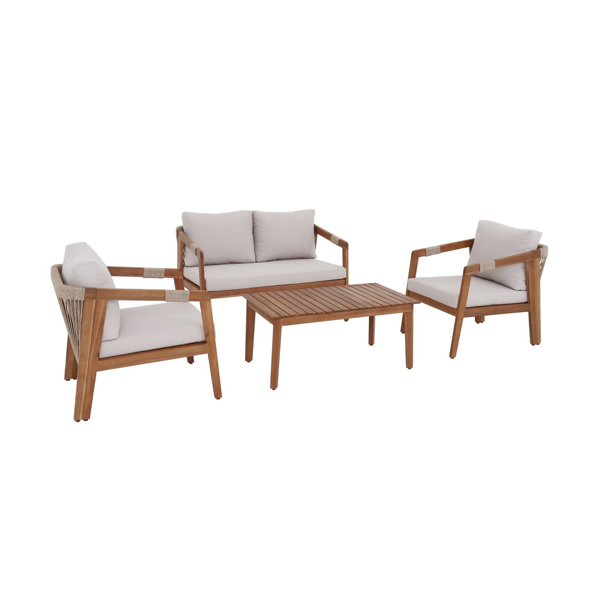 sweeek - Salon de jardin en acacia 4 places beige avec cordes LOBERIA. table rectangulaire | sweeek - Image 2