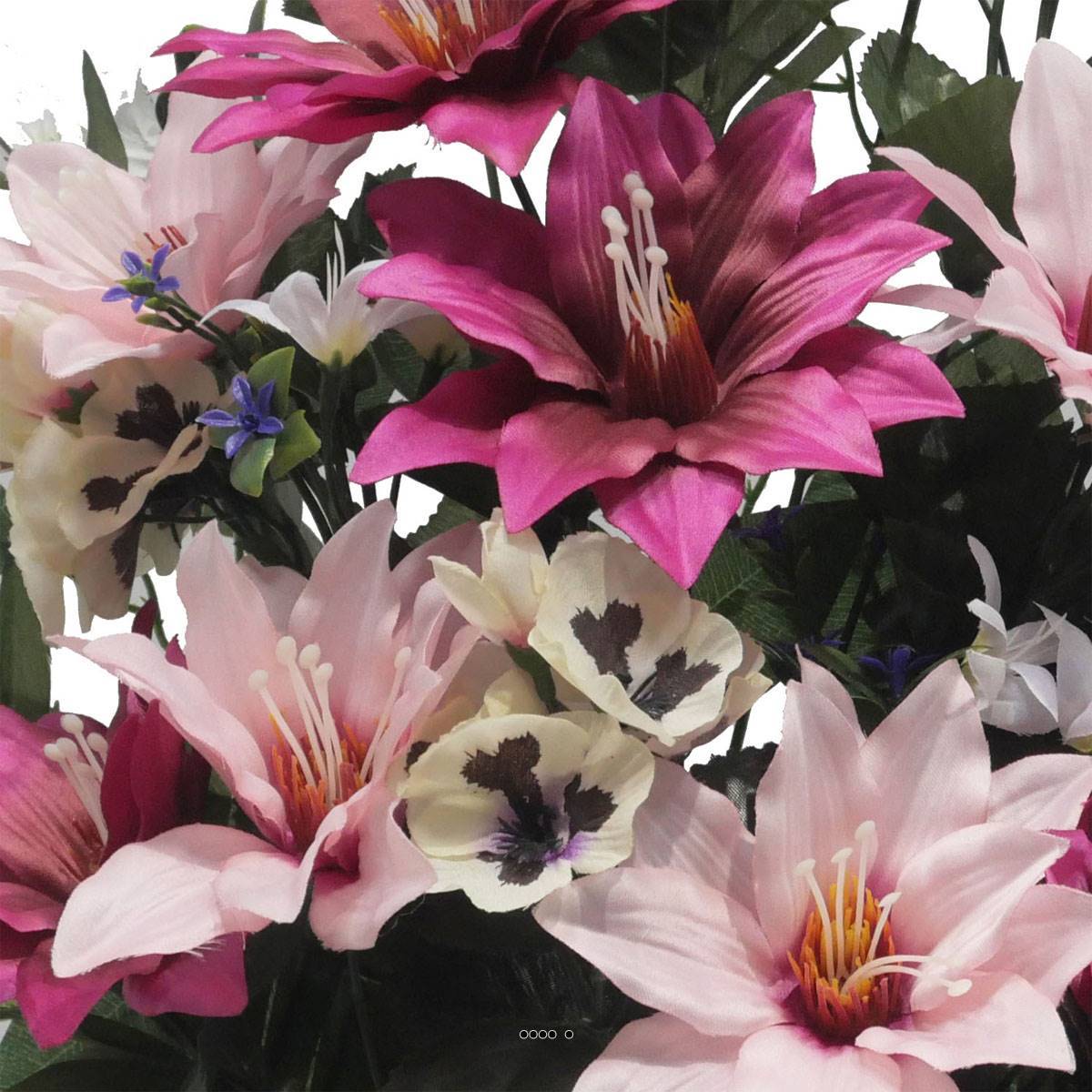 Artificielles - Jardinière Zinc dahlia, Rose, Mini fleurs, Pensée et Ficus Rose fushia artificiels pour la Toussaint - couleur: Rose fushia 730 - Imagen 3