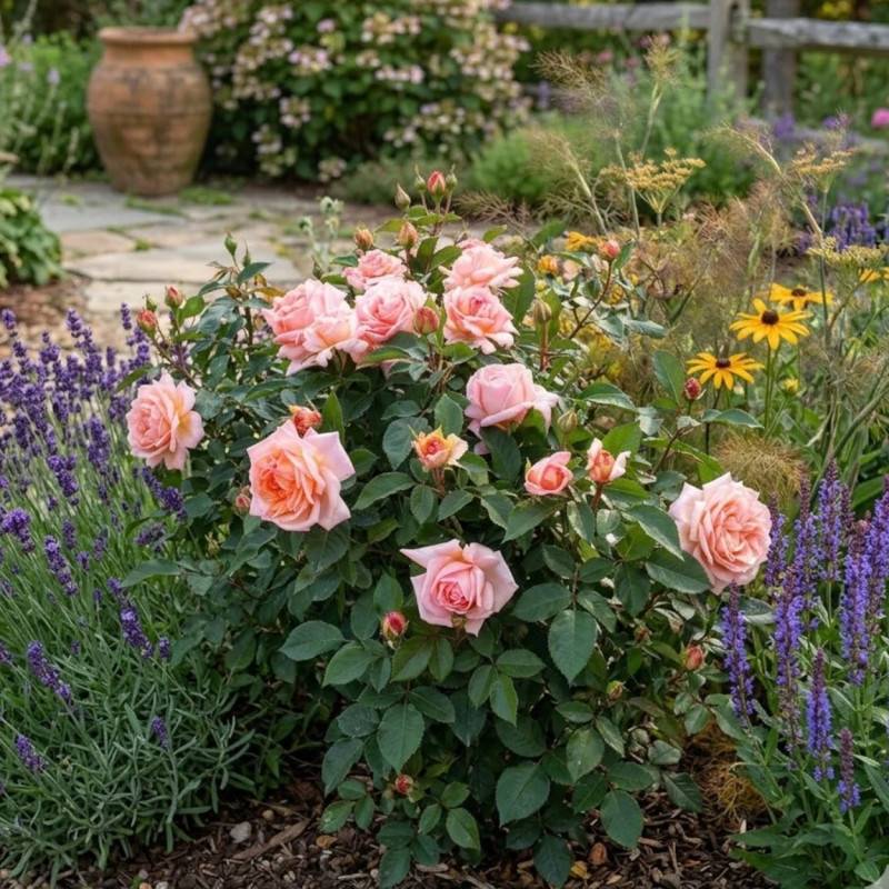 Rosier à grandes fleurs Belle du Seigneur® 'DELocabri' à fleurs Rose/Orange - feuillage Caduc - Pot de 5L - Touffe - Image 2