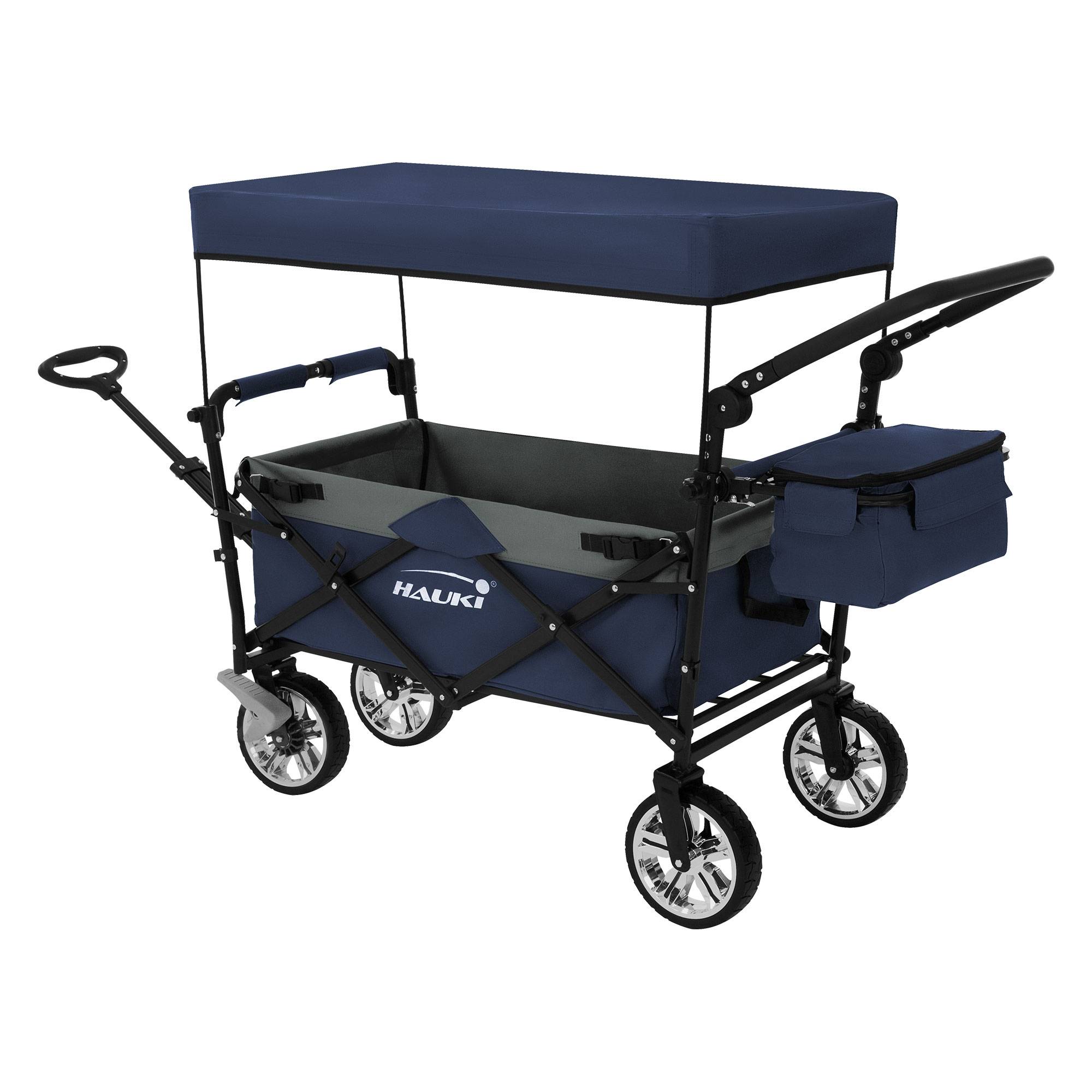 Chariot pliable avec toit bleu-gris poussette de plage avec poches et siège à 2 places roulette avec freins pivotante 360° charge 120 kg pour enfant - Imagen 2