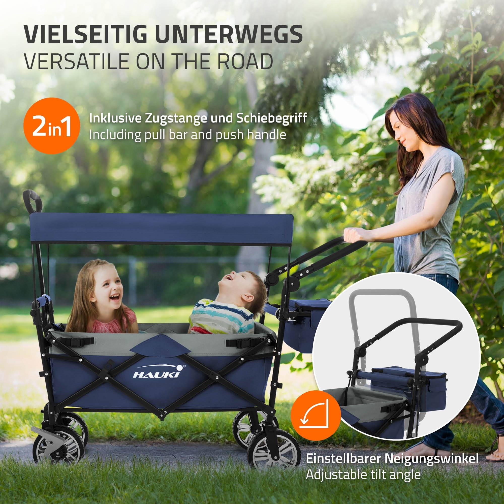 Chariot pliable avec toit bleu-gris poussette de plage avec poches et siège à 2 places roulette avec freins pivotante 360° charge 120 kg pour enfant - Imagen 8