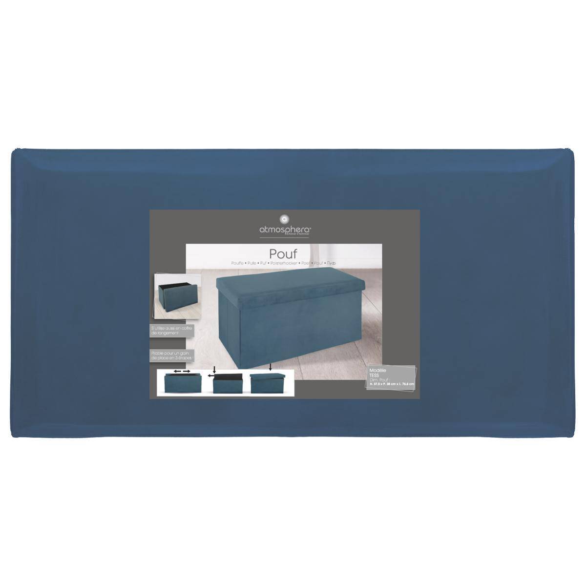 Atmosphera - Pouf pliant double "Tess" velours bleu - Atmosphera Créateur d'intérieur - Imagen 2