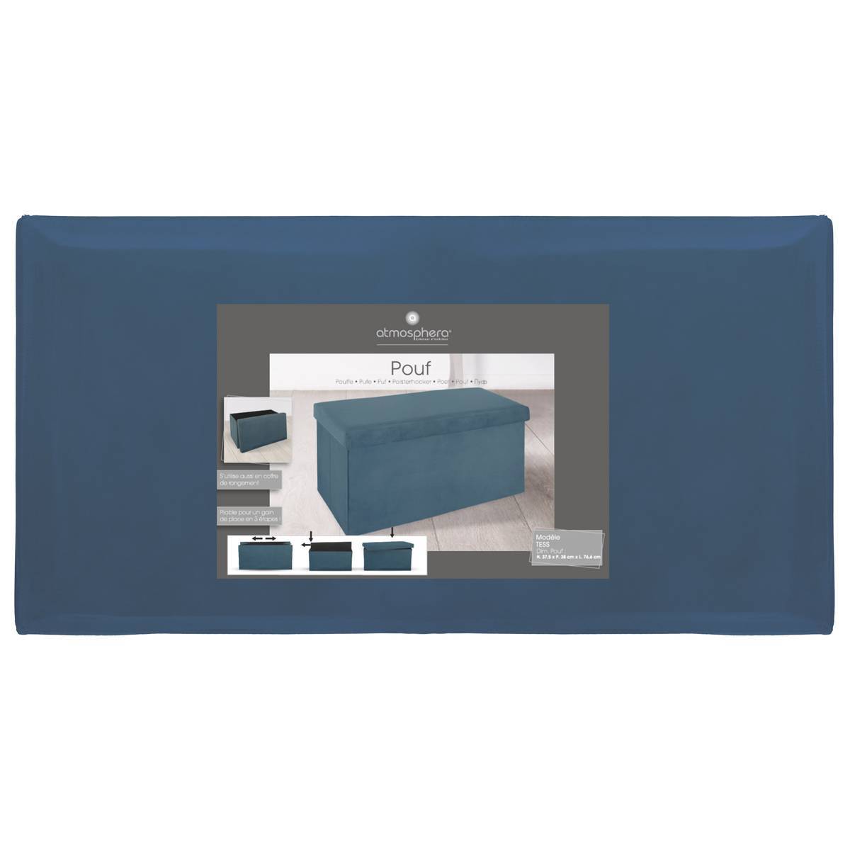 Atmosphera - Pouf pliant double "Tess" velours bleu - Atmosphera Créateur d'intérieur - Imagen 3