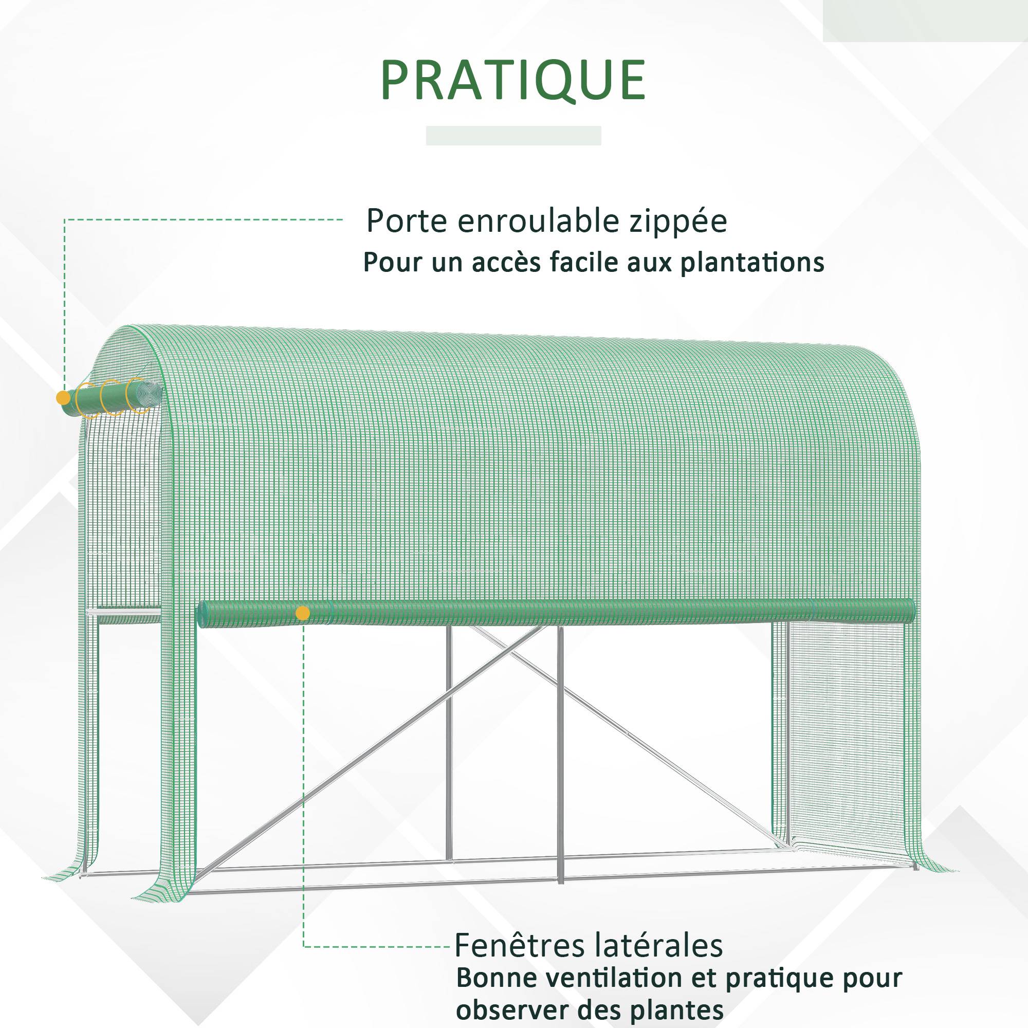 Serre à Tomates 3m² Acier Bâche PE 2 fenêtres latérales pour potager 3x1x2m Vert - ComfortXL Outdoor Living - Image 8