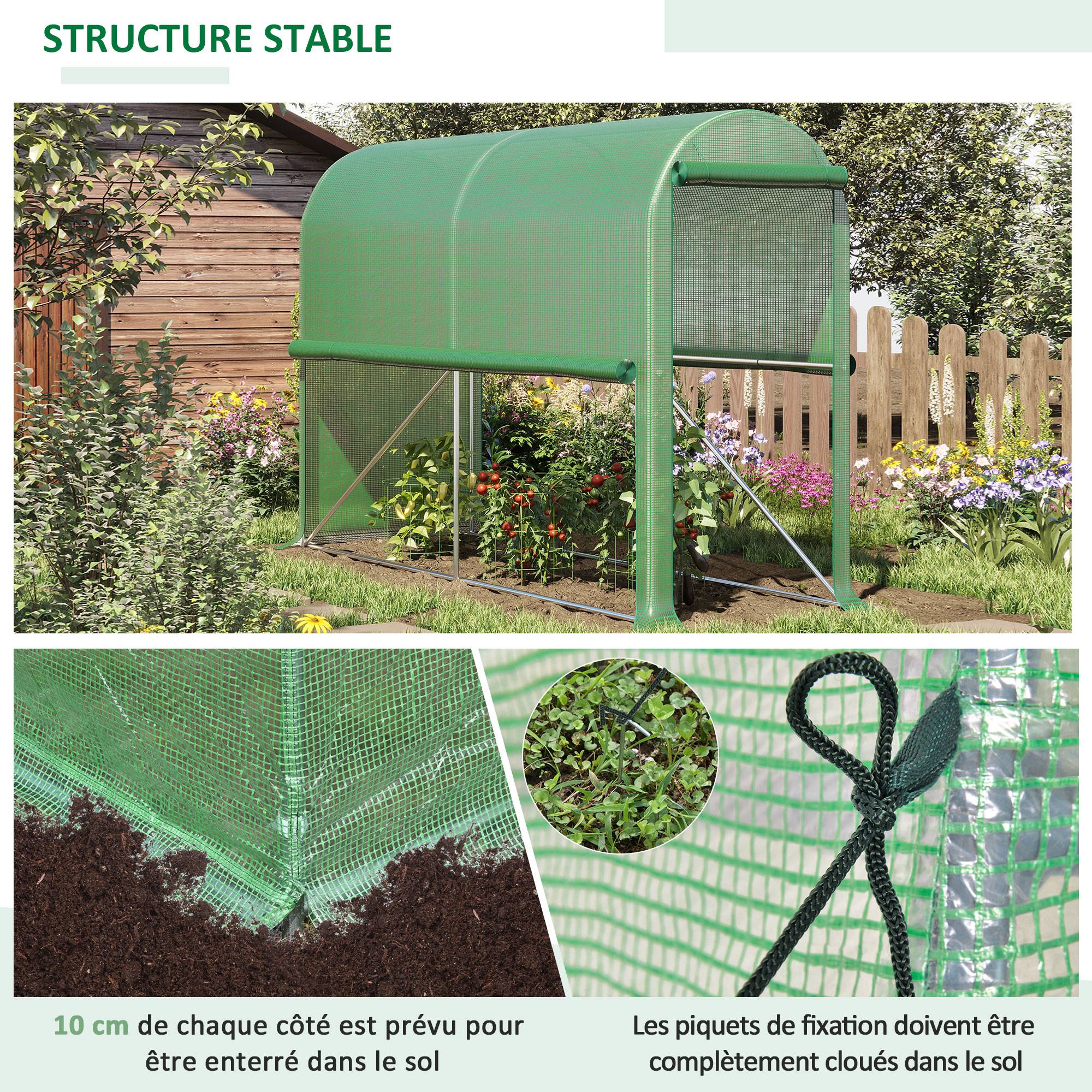 Serre à Tomates 3m² Acier Bâche PE 2 fenêtres latérales pour potager 3x1x2m Vert - ComfortXL Outdoor Living - Image 7