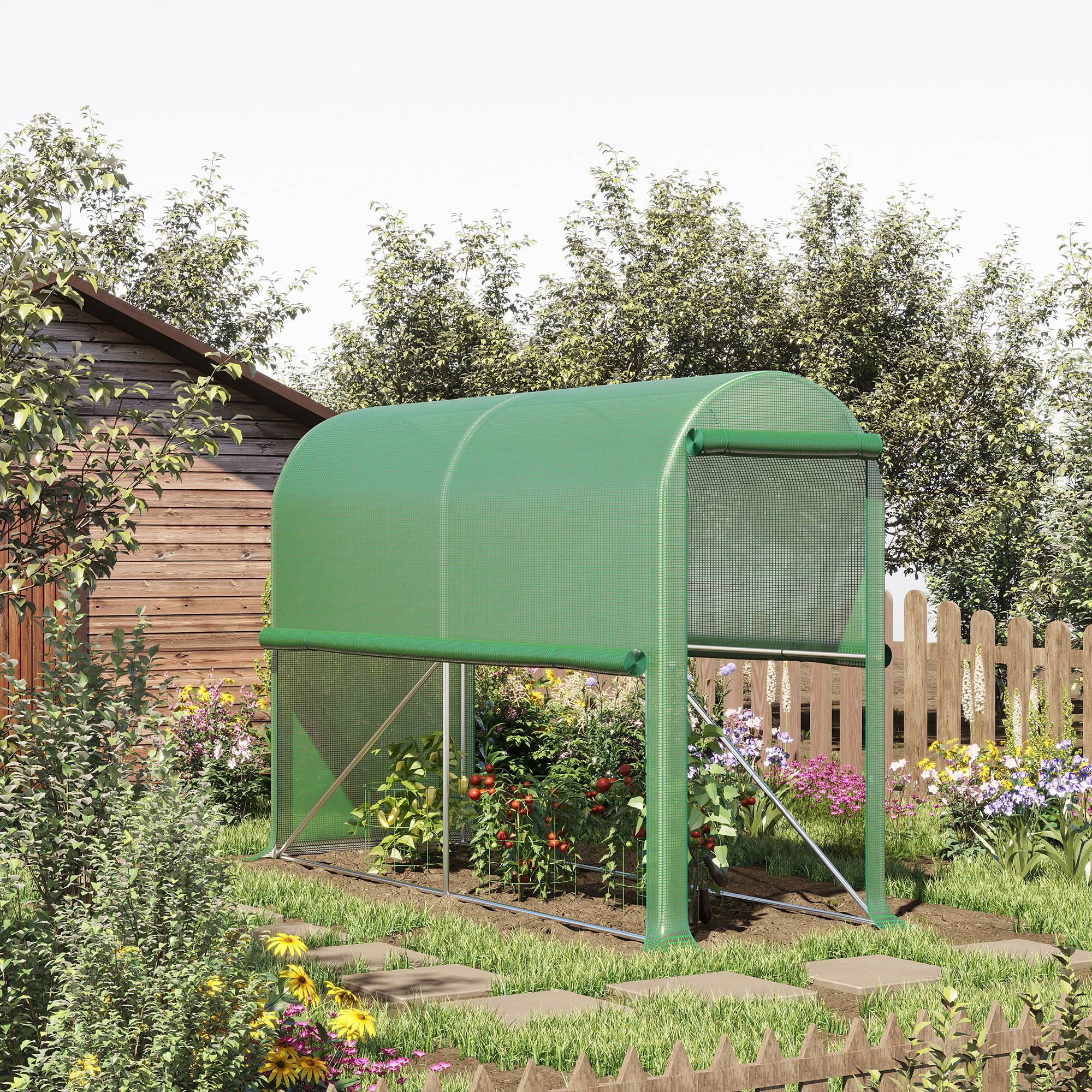 Serre à Tomates 3m² Acier Bâche PE 2 fenêtres latérales pour potager 3x1x2m Vert - ComfortXL Outdoor Living - Image 4