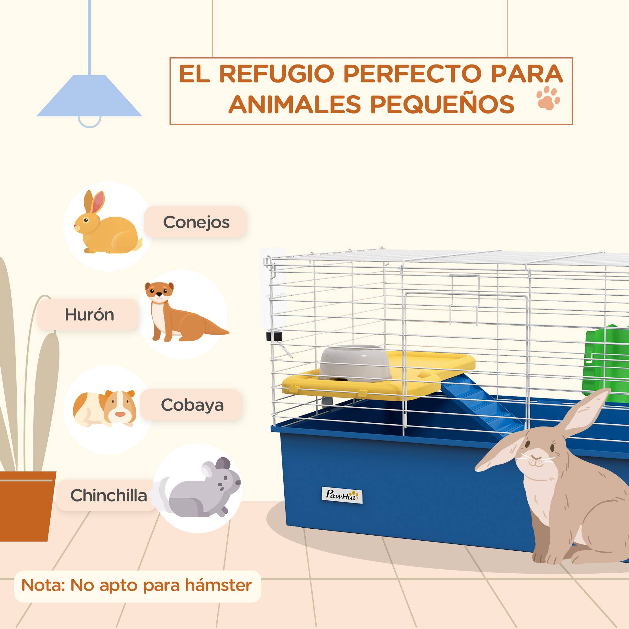 Cage rongeurs Métal PP Cochons d'Inde chinchillas Rampe et bac 71x46x47cm Bleu - ComfortXL Outdoor Living - Image 6