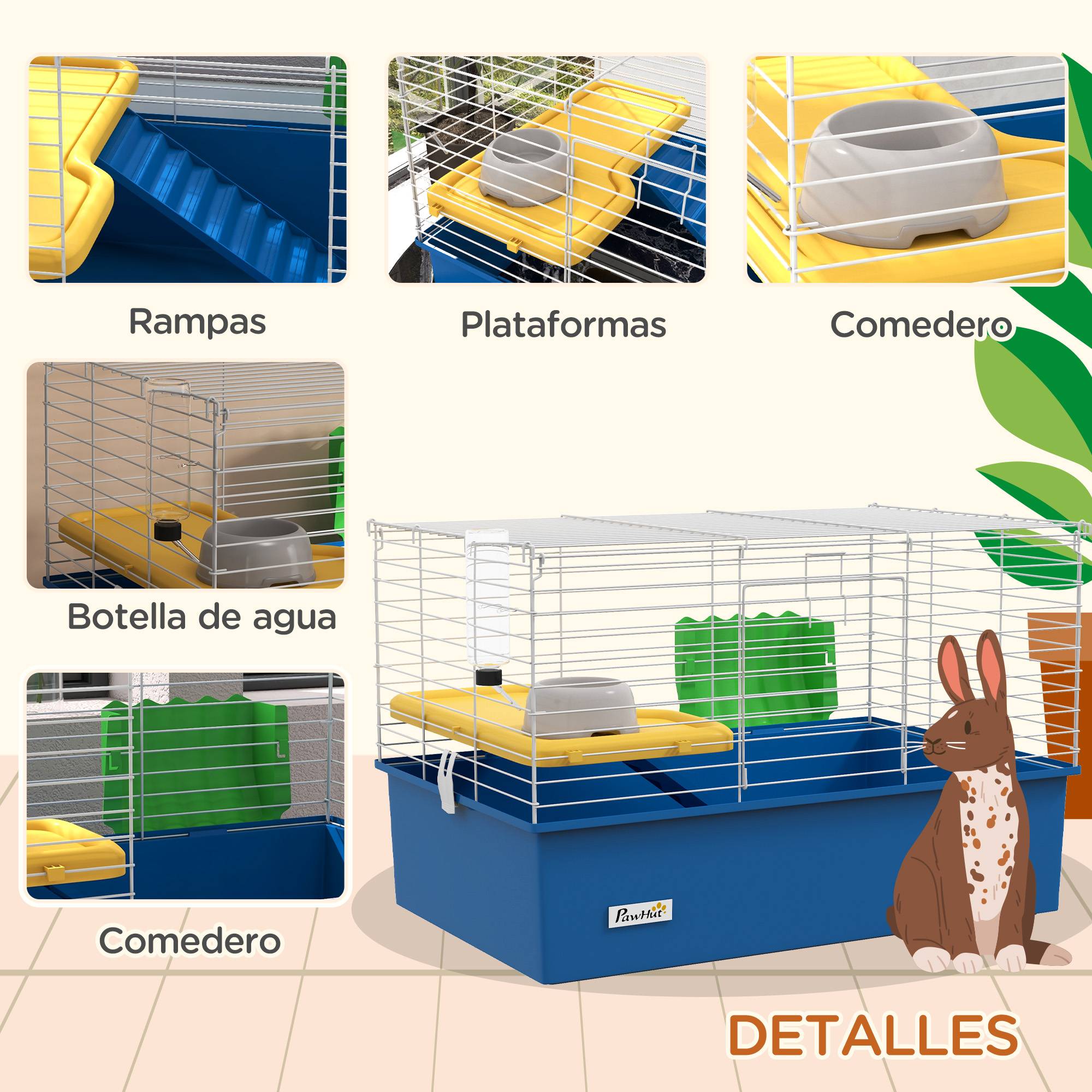 Cage rongeurs Métal PP Cochons d'Inde chinchillas Rampe et bac 71x46x47cm Bleu - ComfortXL Outdoor Living - Image 7