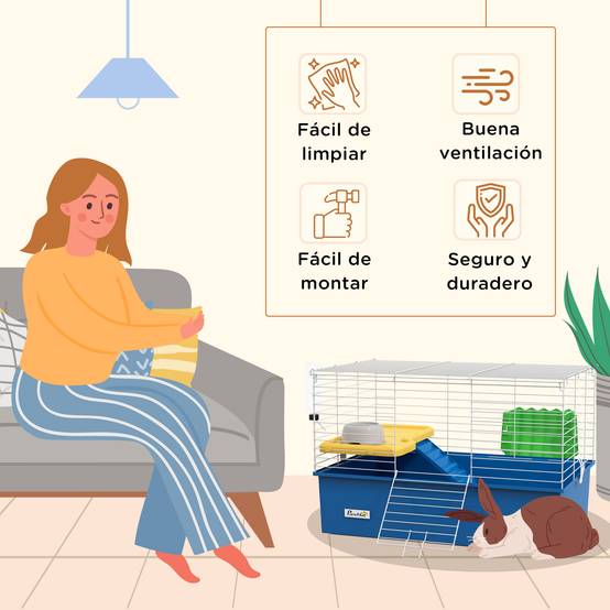 Cage rongeurs Métal PP Cochons d'Inde chinchillas Rampe et bac 71x46x47cm Bleu - ComfortXL Outdoor Living - Image 8