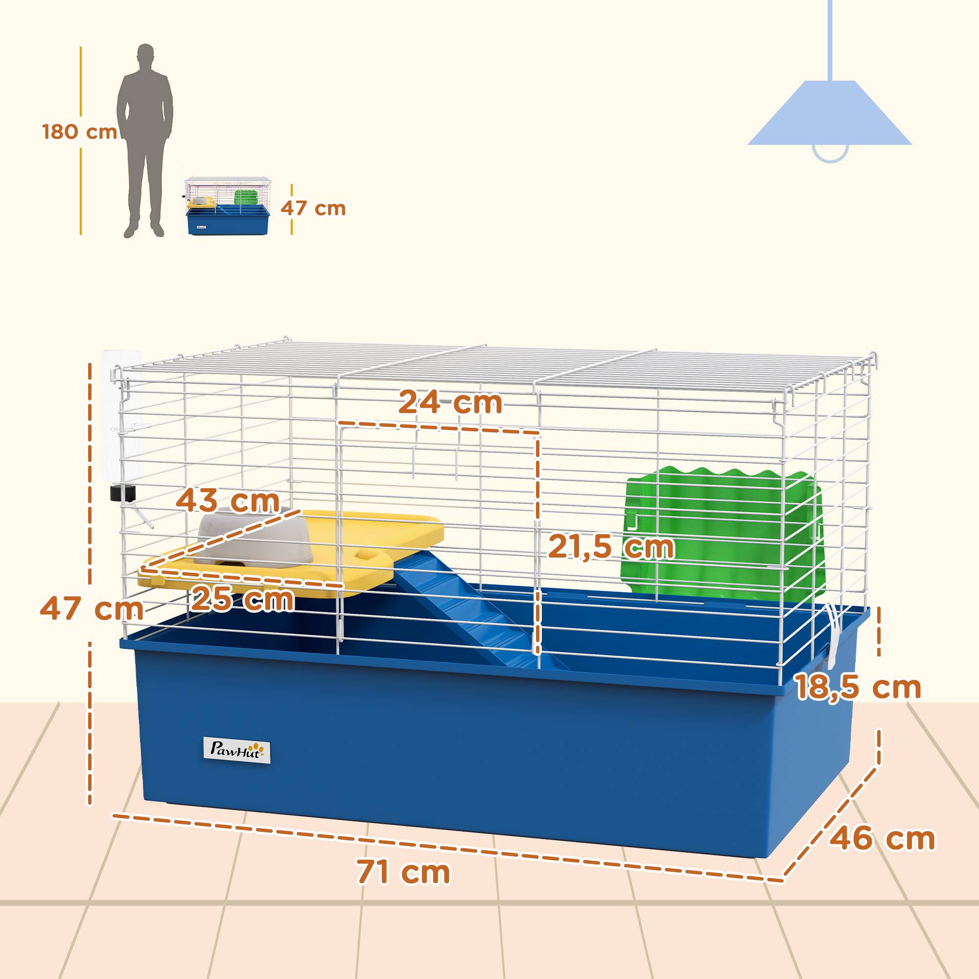 Cage rongeurs Métal PP Cochons d'Inde chinchillas Rampe et bac 71x46x47cm Bleu - ComfortXL Outdoor Living - Image 5