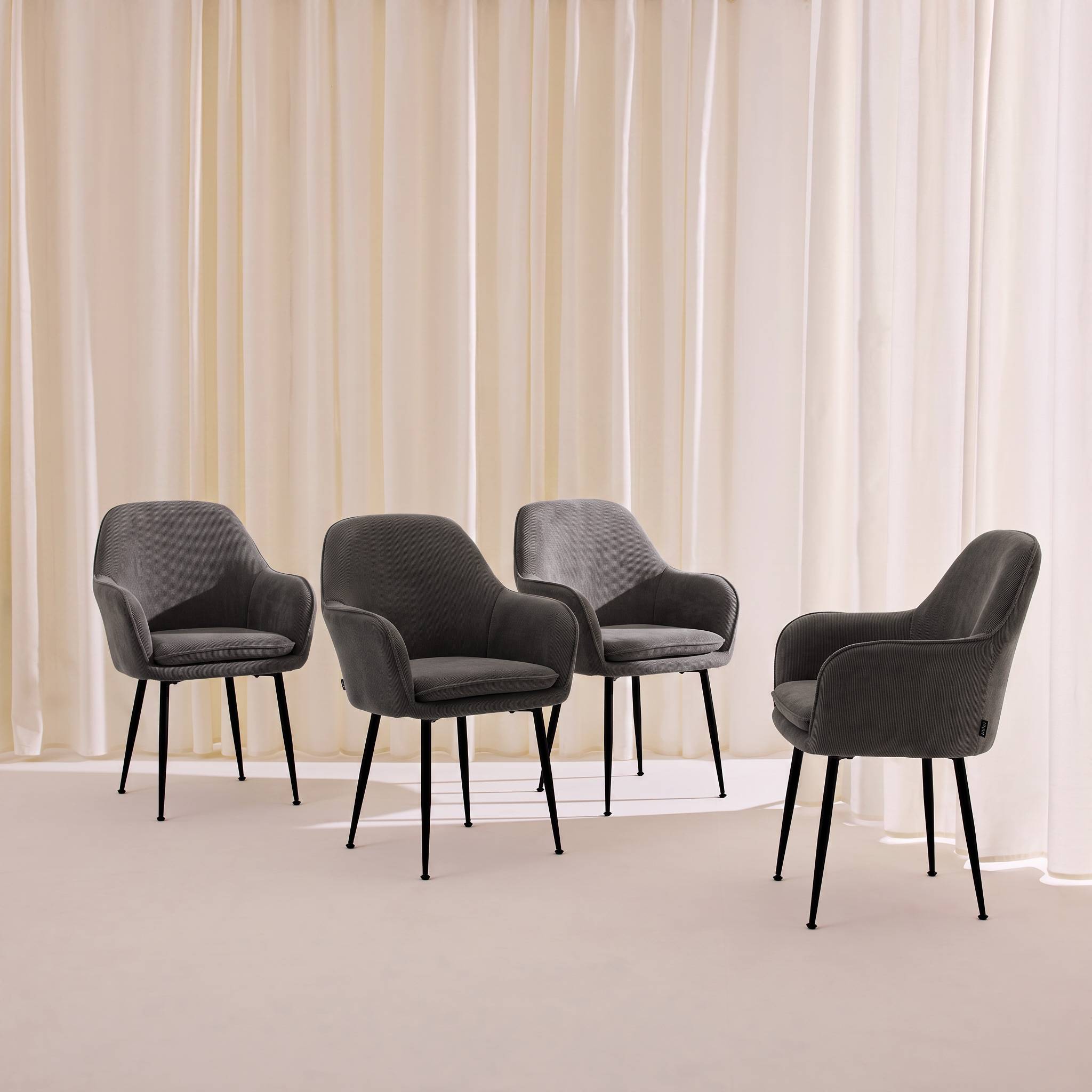 sweeek - Lot de 4 fauteuils en velours côtelé gris foncé et pieds en métal noir mat. L 57 x P 59 x H 84.5cm | sweeek - Image 3