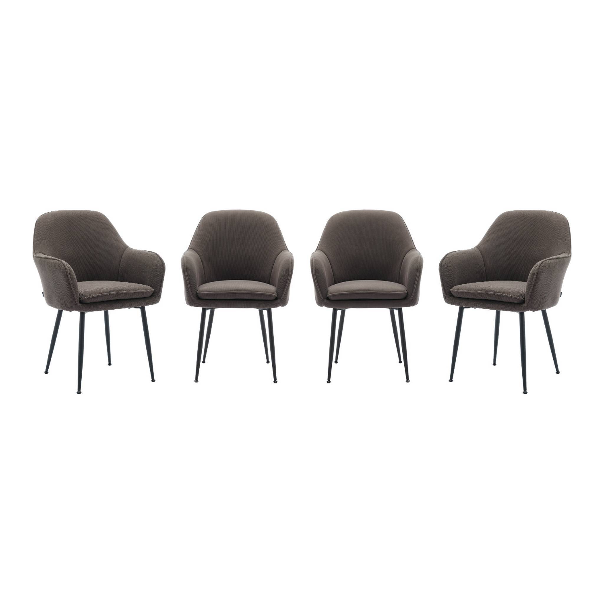 sweeek - Lot de 4 fauteuils en velours côtelé gris foncé et pieds en métal noir mat. L 57 x P 59 x H 84.5cm | sweeek - Image 2