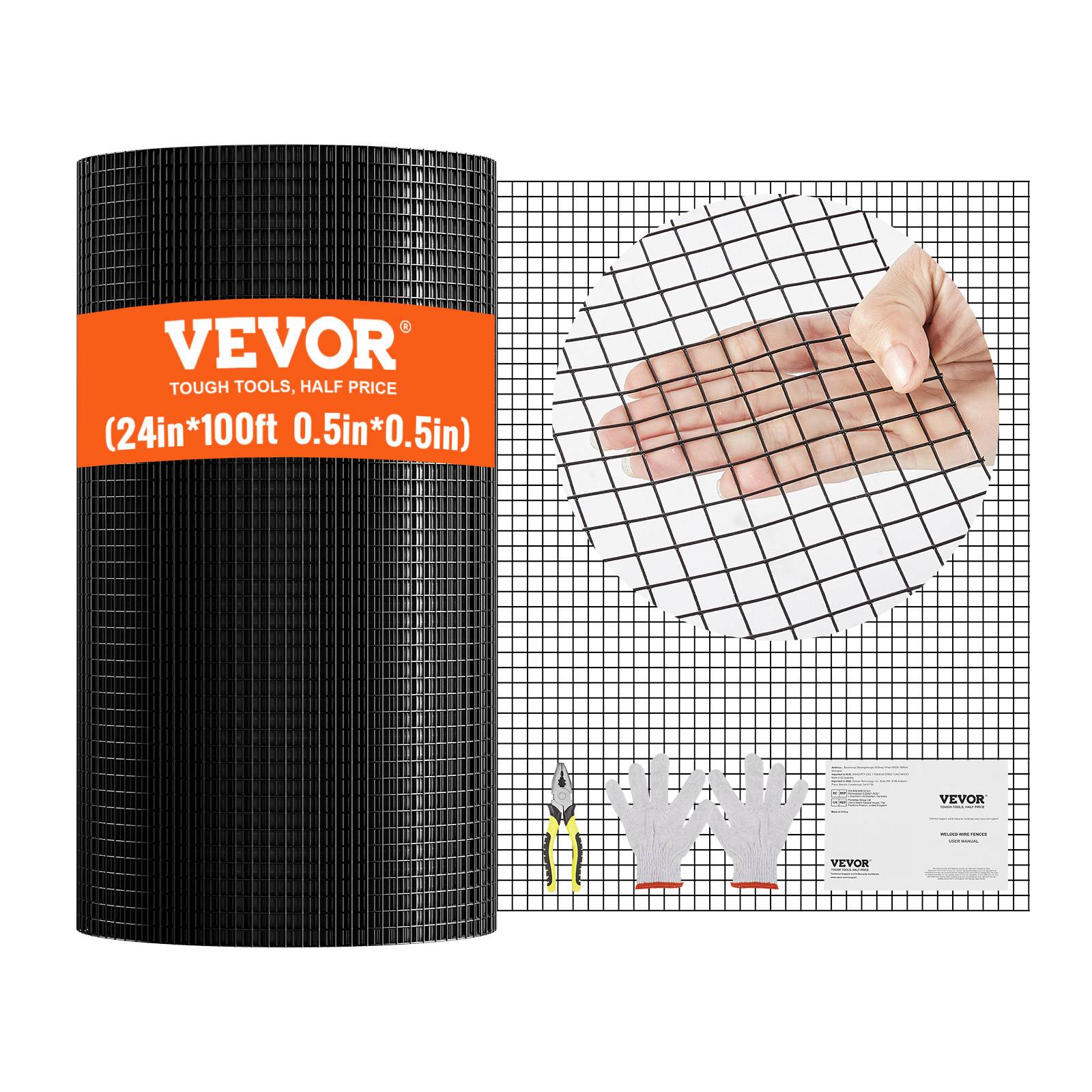Vevor - VEVOR rouleau de grillage galvanisé 610x30480 mm, fil 1,06 mm, maille 12,7x12,7 mm, revêtement vinyle noir, pour clôtures et enclos. - Image 1