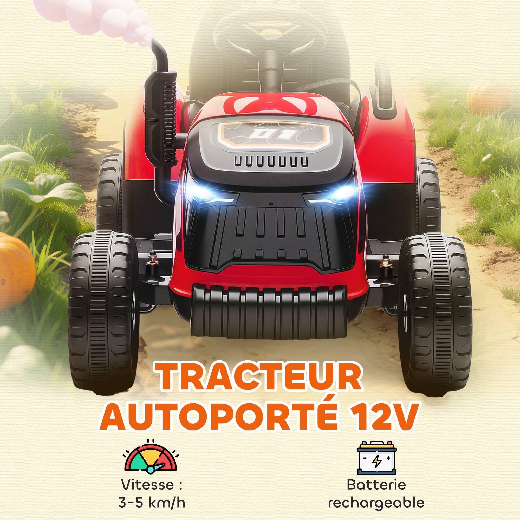 Tracteur électrique enfants avec remorque amovible, voiture électrique enfants, télécommande 2,4G, 139x58x55cm - Image 6