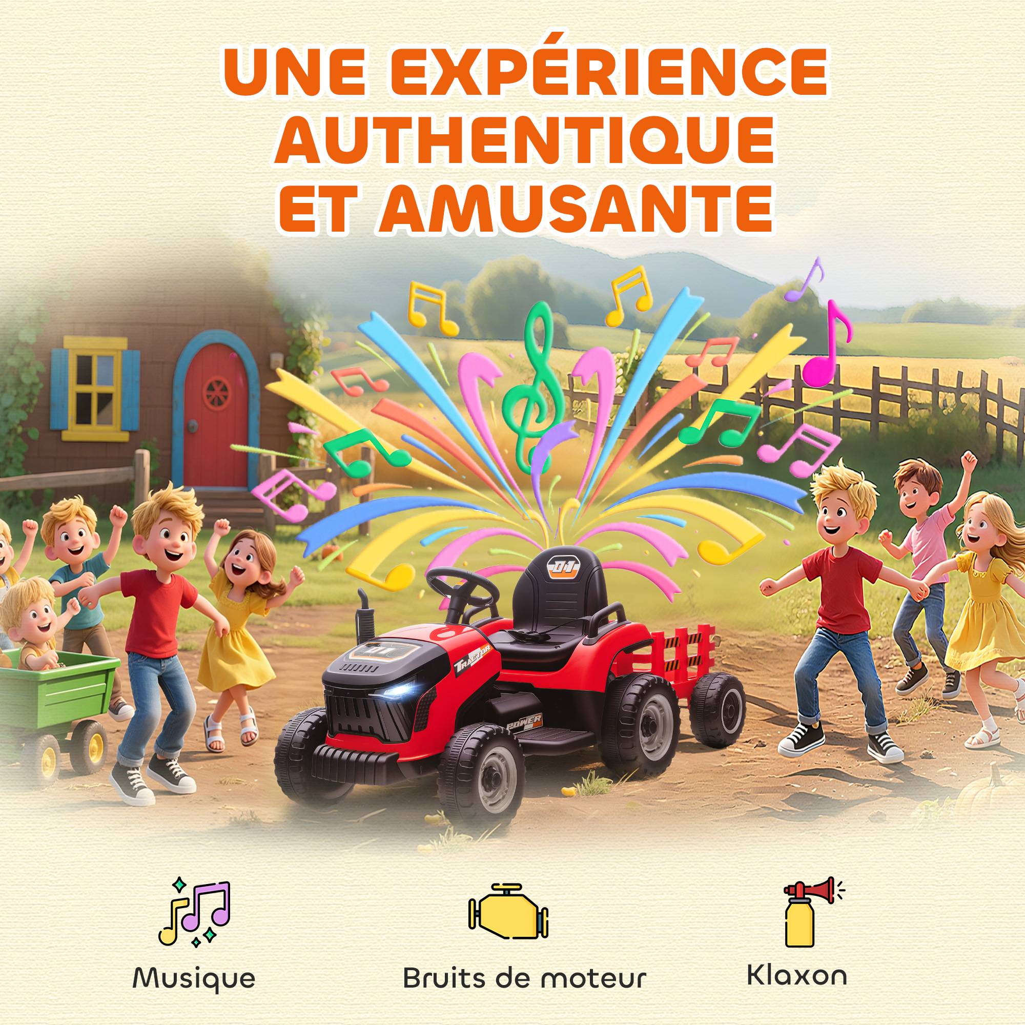 Tracteur électrique enfants avec remorque amovible, voiture électrique enfants, télécommande 2,4G, 139x58x55cm - Image 10