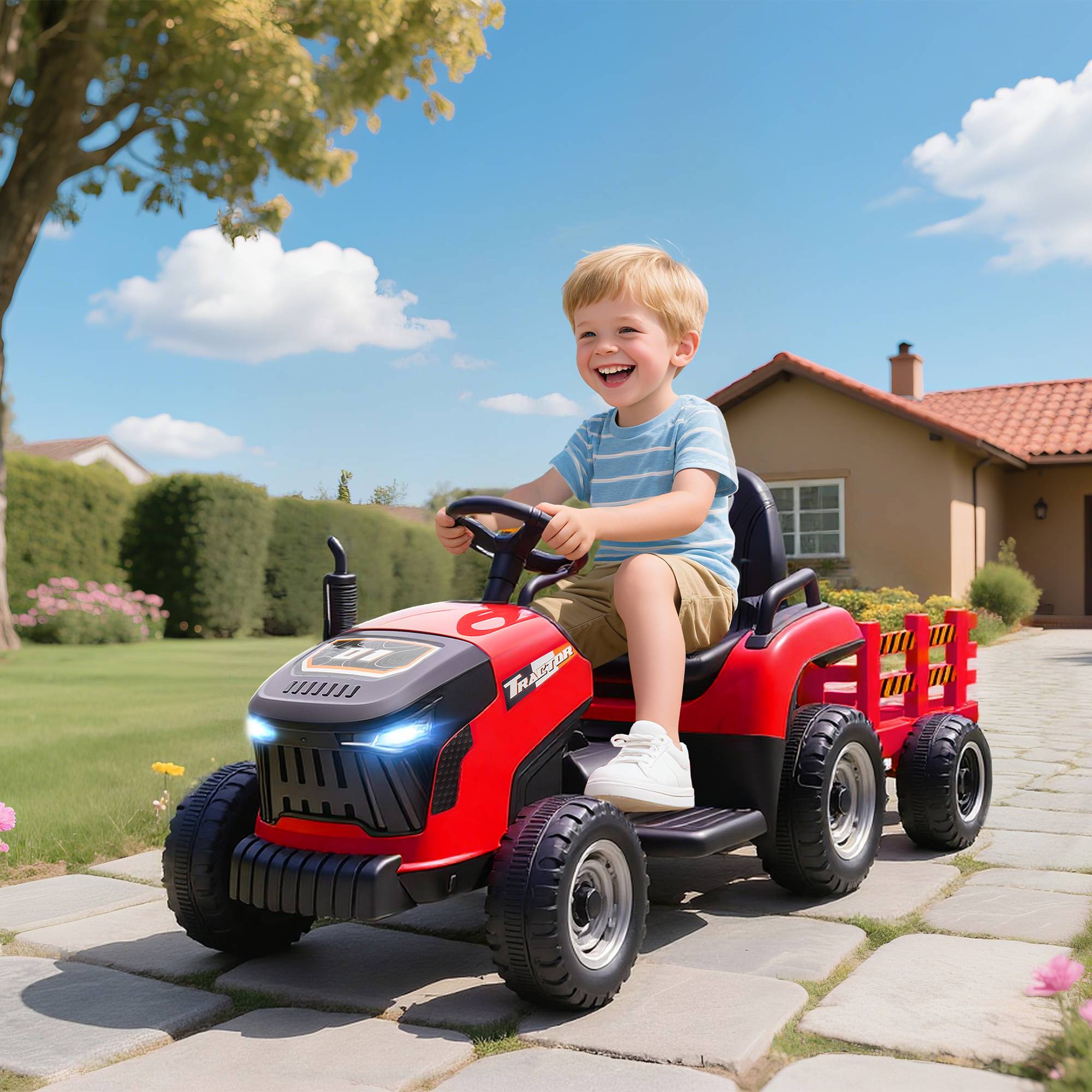 Tracteur électrique enfants avec remorque amovible, voiture électrique enfants, télécommande 2,4G, 139x58x55cm - Image 3