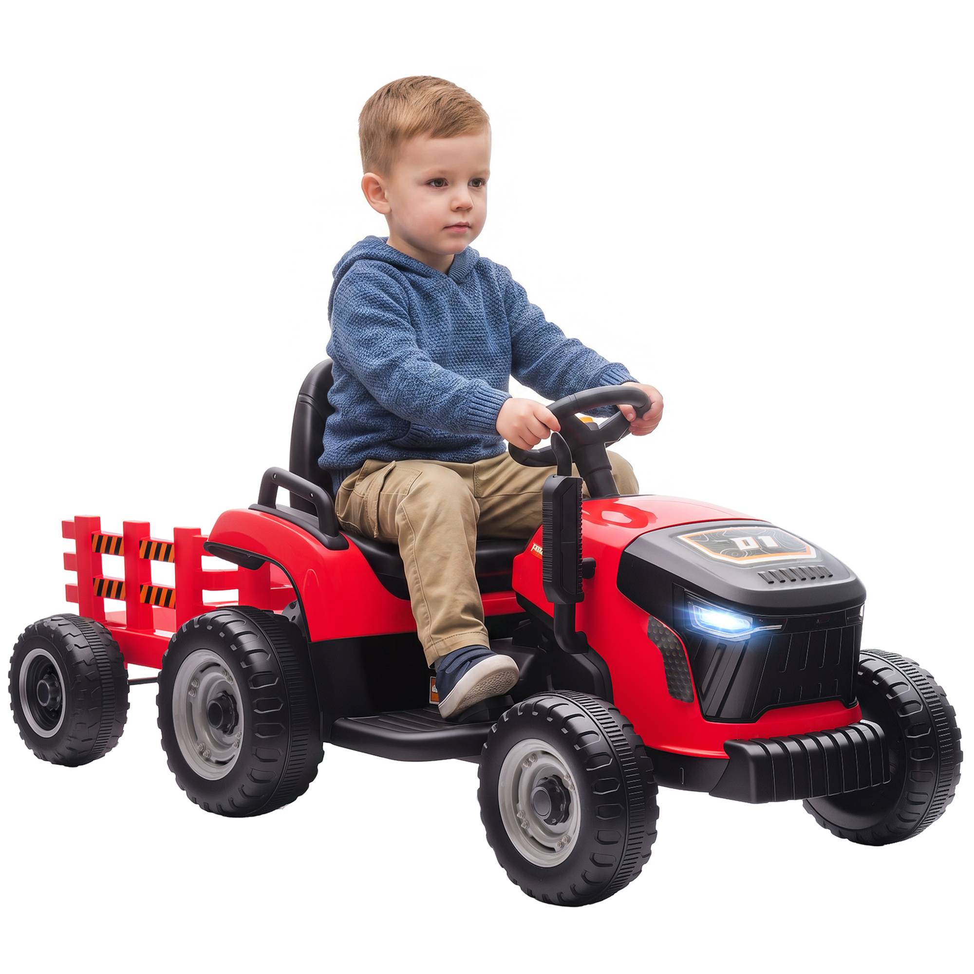 Tracteur électrique enfants avec remorque amovible, voiture électrique enfants, télécommande 2,4G, 139x58x55cm - Image 1