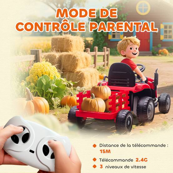 Tracteur électrique enfants avec remorque amovible, voiture électrique enfants, télécommande 2,4G, 139x58x55cm - Image 8