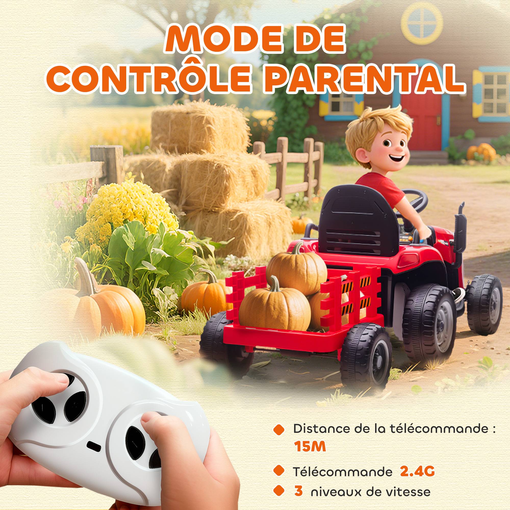 Tracteur électrique enfants avec remorque amovible, voiture électrique enfants, télécommande 2,4G, 139x58x55cm - Image 8