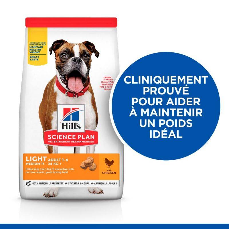 CROQUETTES CHIEN SCIENCE PLAN ADULTE LIGHT MEDIUM POULET - HILL'S 14 kg - Image 2