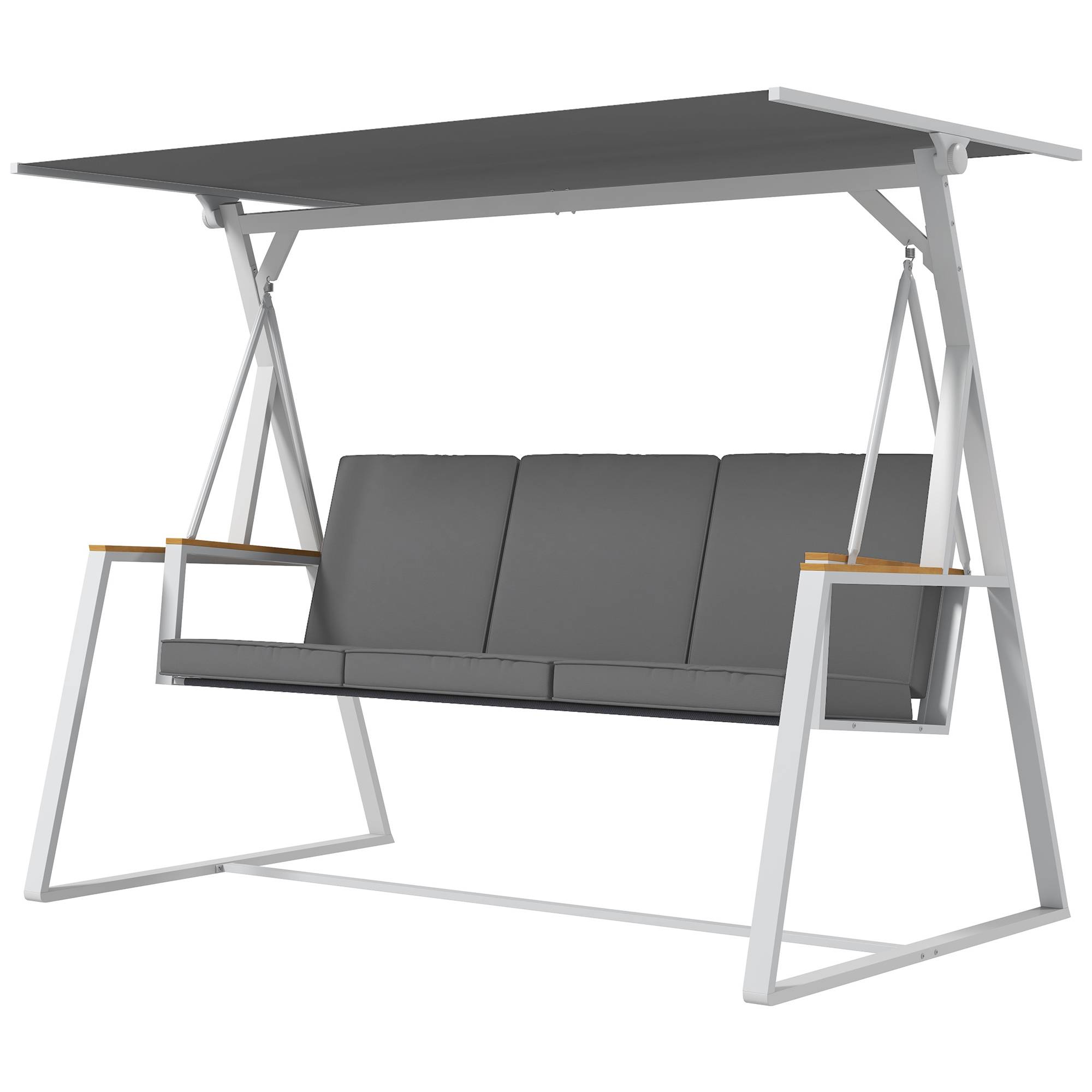Balancelle de jardin 3 places avec toit inclinaison réglable matelas fourni dim. 205L x 130l x 175H cm gris foncé - Image 2