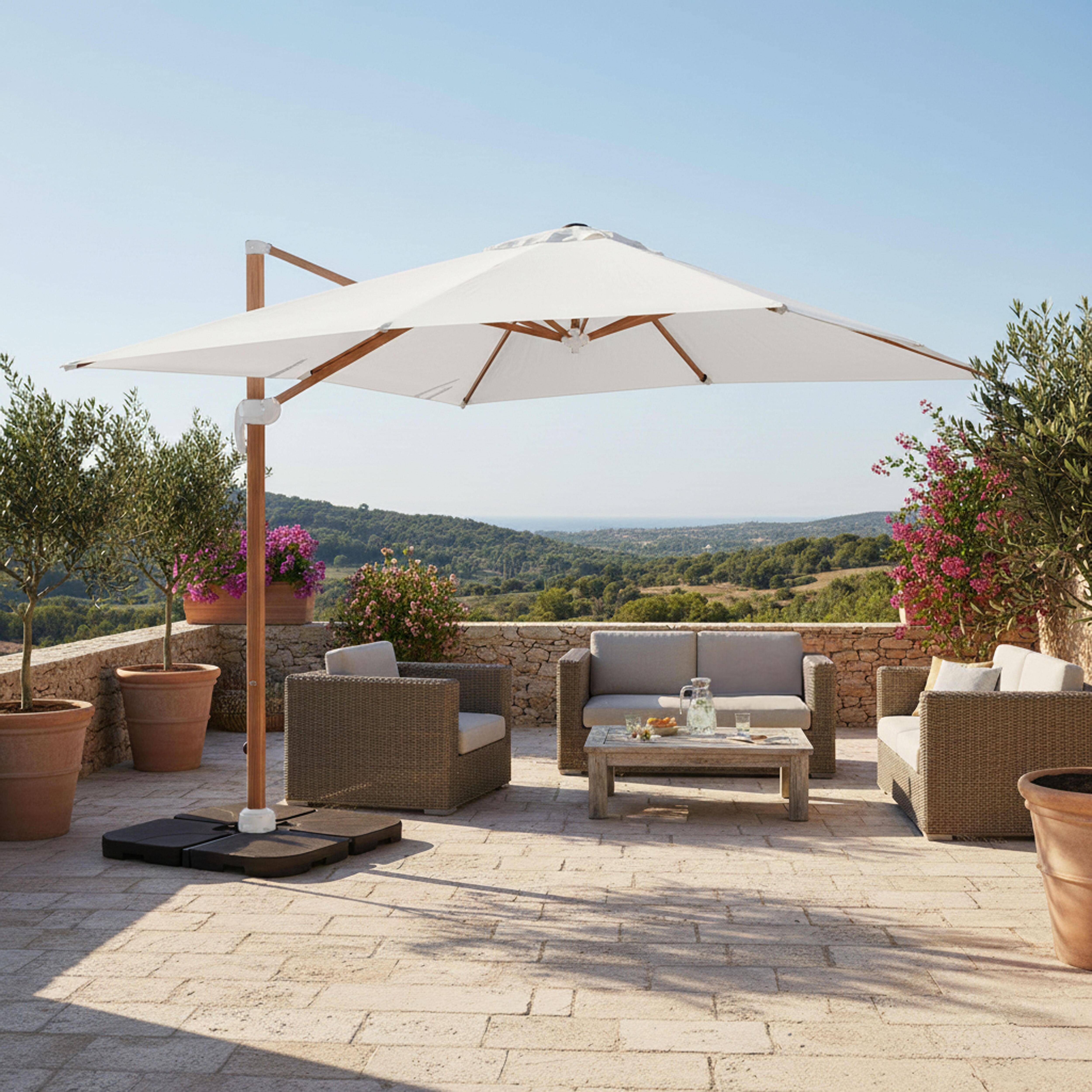 Oviala - Parasol déporté 3x3m et 4 dalles à remplir effet bois blanc Brescia - Oviala - Image 2