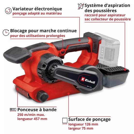 Einhell - Ponceuse à bande sans fil TP-BS 18/457 Li BL - Solo - 250 m/min - sans batterie - Einhell - Image 6