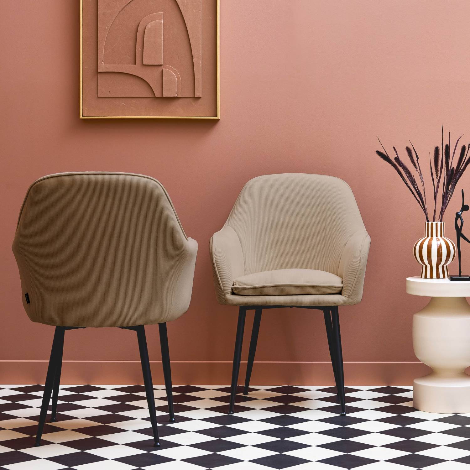 sweeek - Lot de 2 fauteuils en velours côtelé beige et pieds en métal noir mat. L 57 x P 59 x H 84.5 | sweeek - Image 1