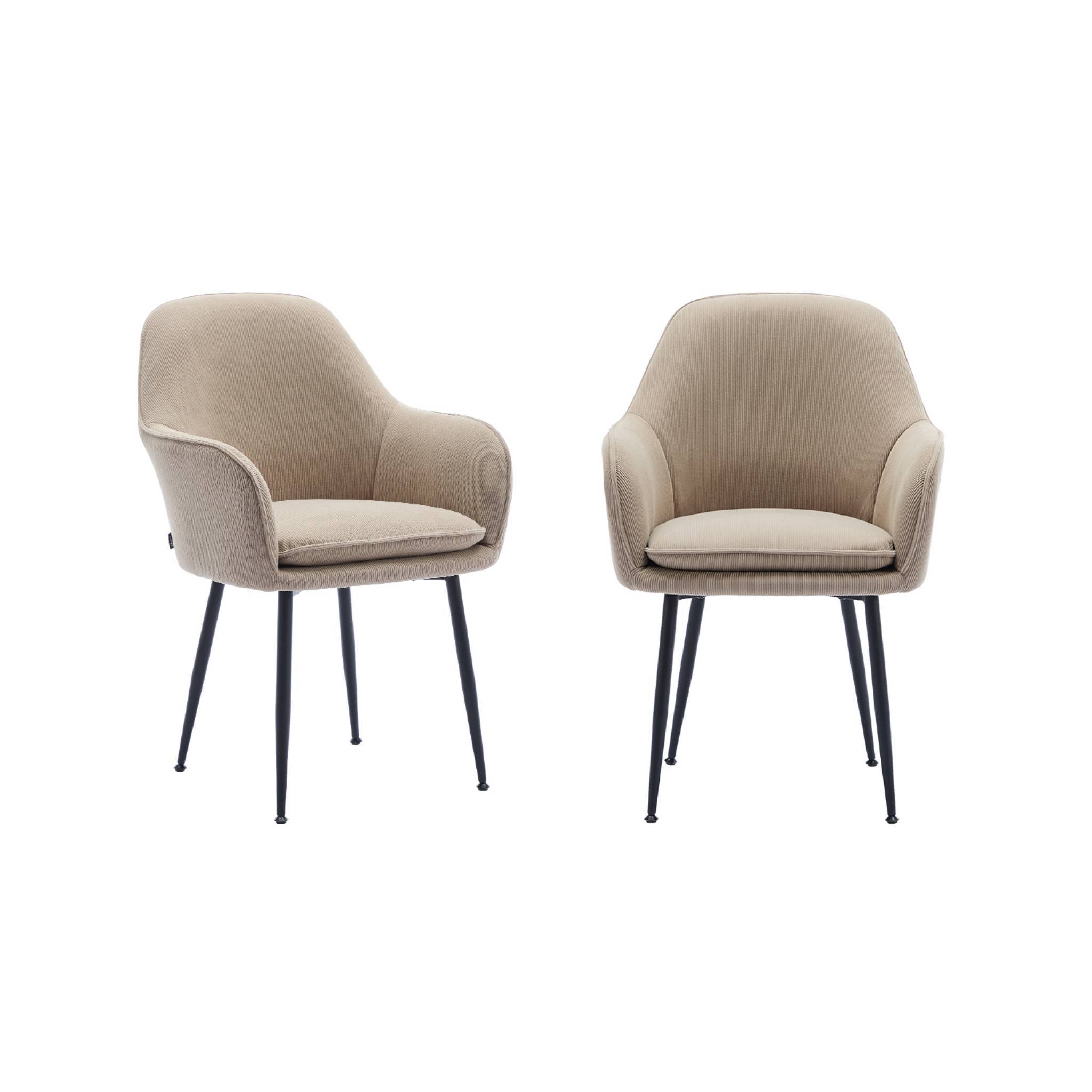 sweeek - Lot de 2 fauteuils en velours côtelé beige et pieds en métal noir mat. L 57 x P 59 x H 84.5 | sweeek - Image 2