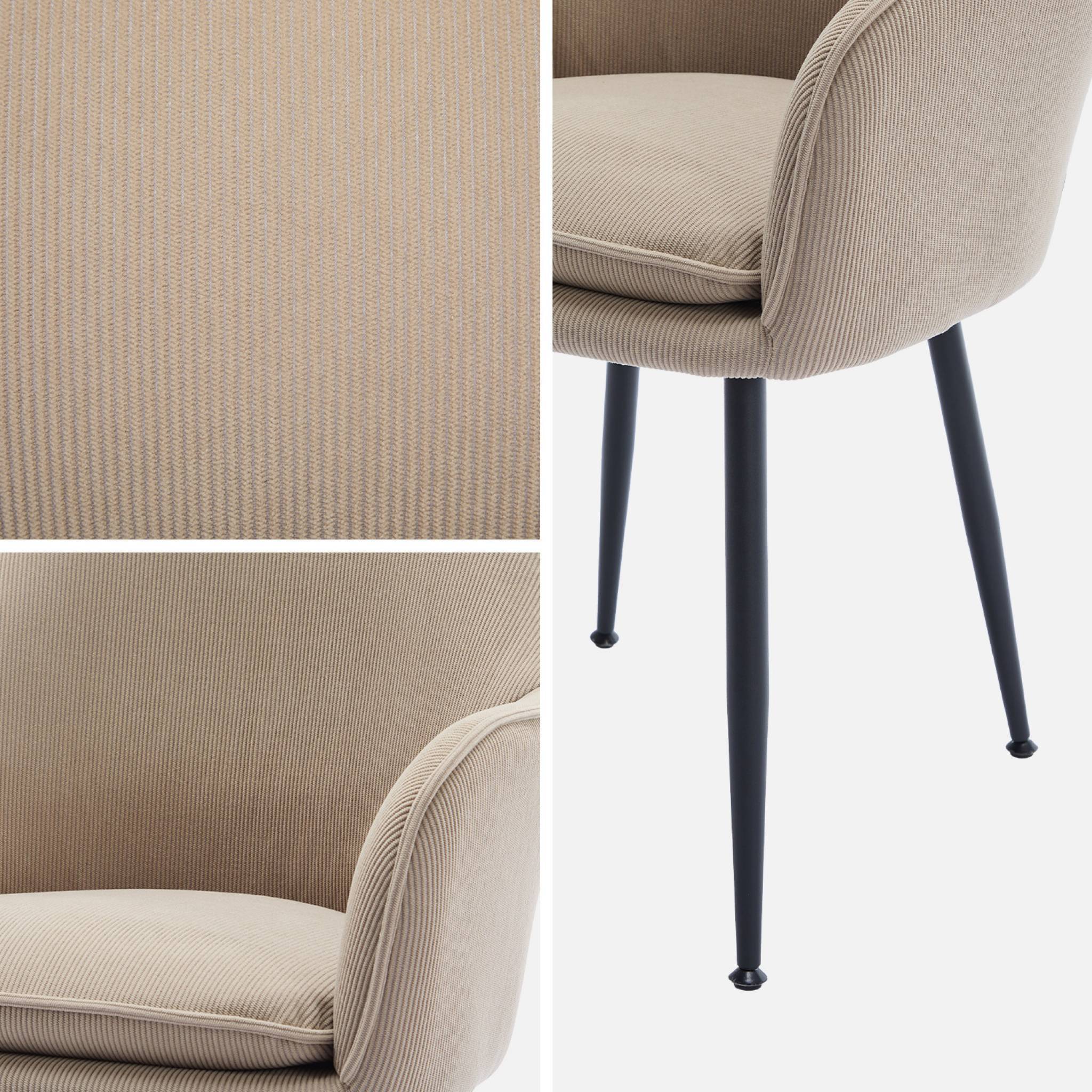 sweeek - Lot de 2 fauteuils en velours côtelé beige et pieds en métal noir mat. L 57 x P 59 x H 84.5 | sweeek - Image 6