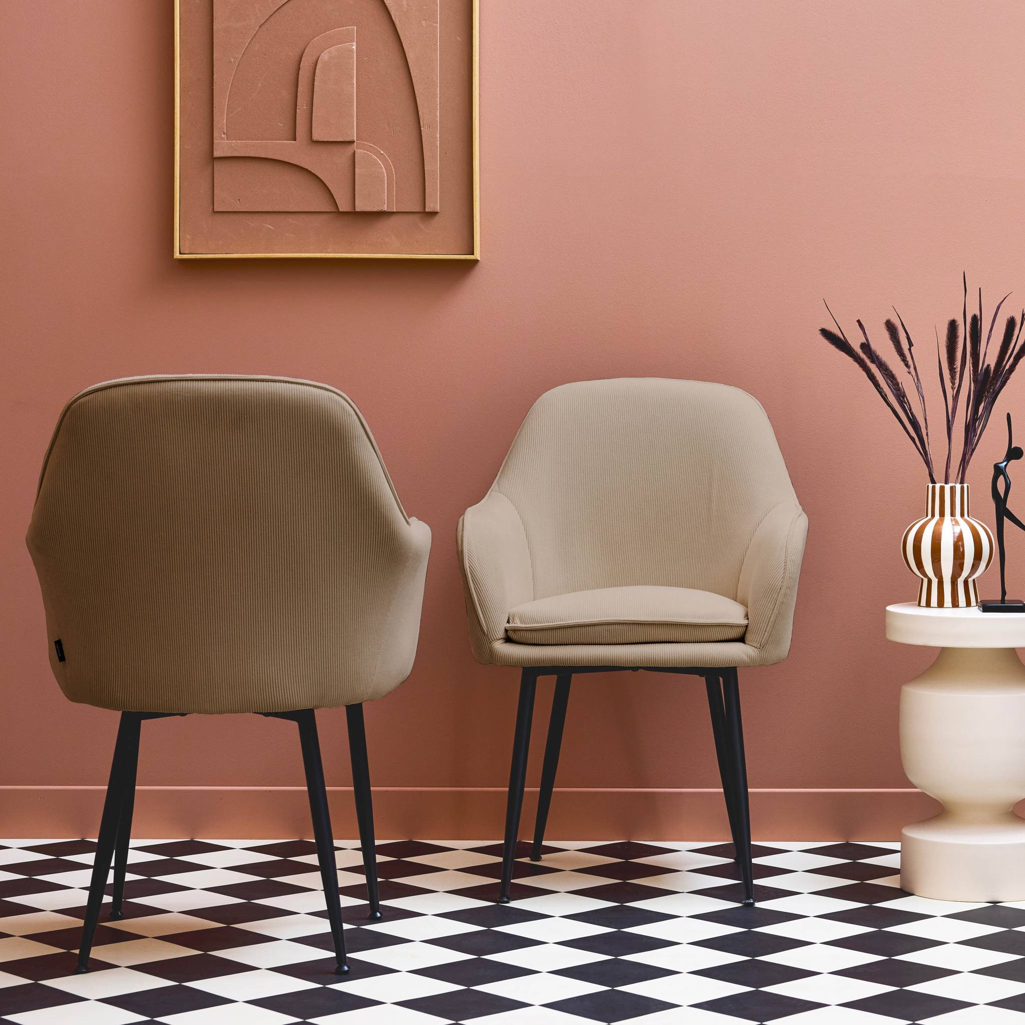 sweeek - Lot de 2 fauteuils en velours côtelé beige et pieds en métal noir mat. L 57 x P 59 x H 84.5 | sweeek - Image 3
