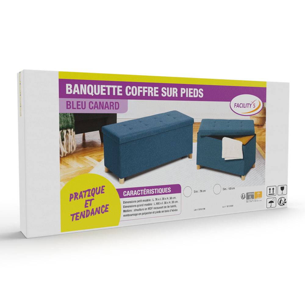 Facilitys - Banc coffre capitonné 100 cm Bleu - Imagen 8