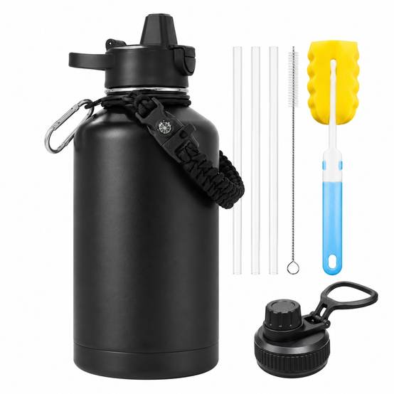 Gourde Isotherme 1,9L Acier Inox 2 Bouchons Paille Poignée Boussole Sifflet Kit Nettoyage - Image 1