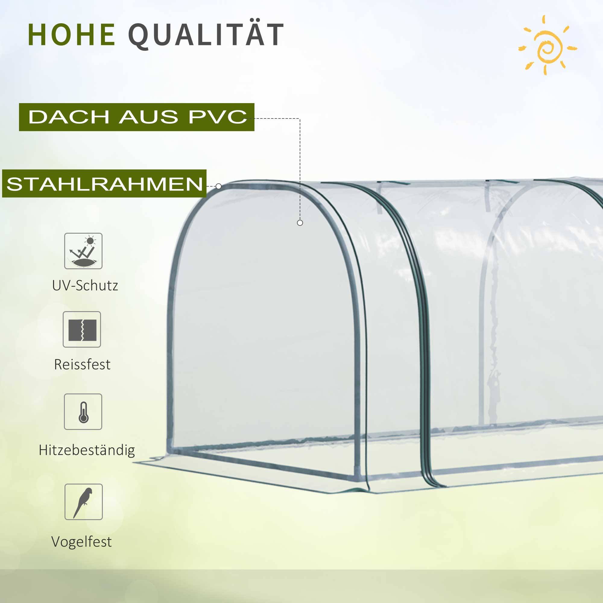 Serre avec porte, châssis, acier, plastique, 350 x 100 x 80 cm, Transparent+Vert - Image 6