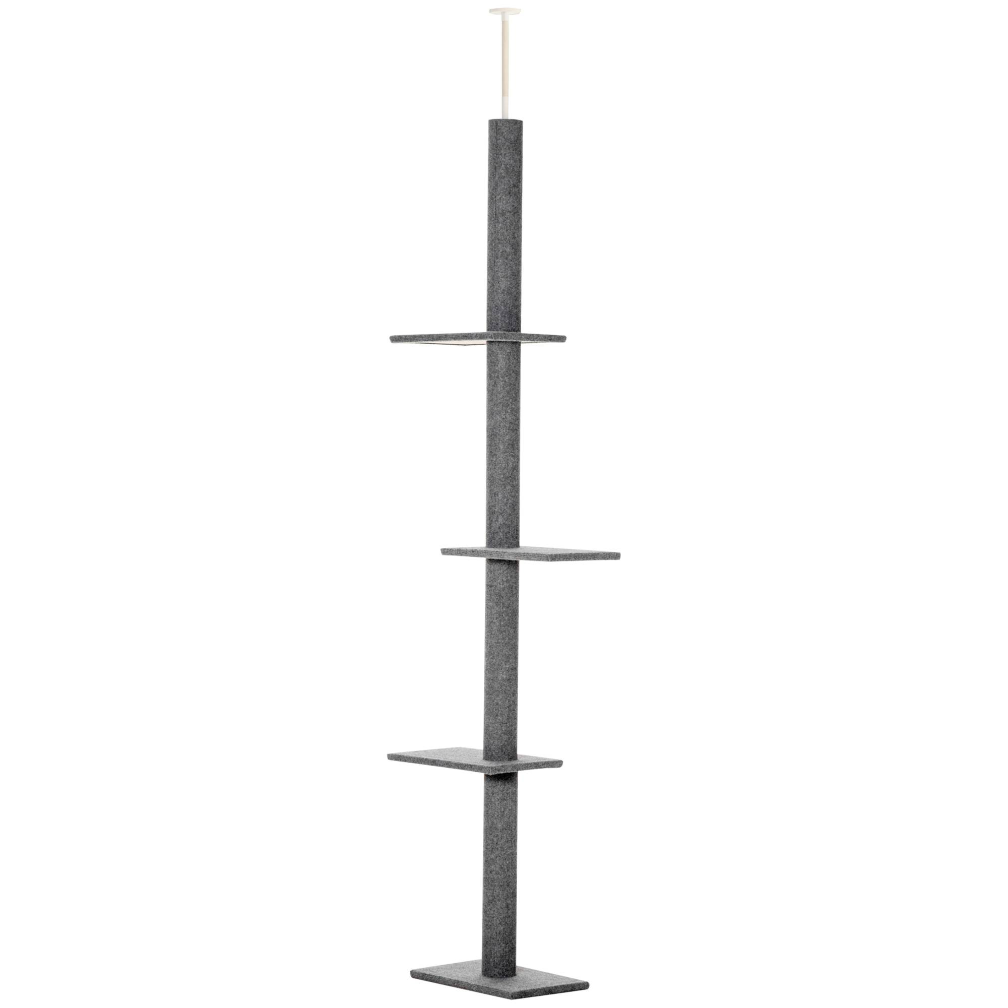 Pawhut - Arbre à chat poteau à griffer hauteur réglable dim. 43L x 27I x 228-260H cm 4 niveaux d'activités gris clair - Imagen 1