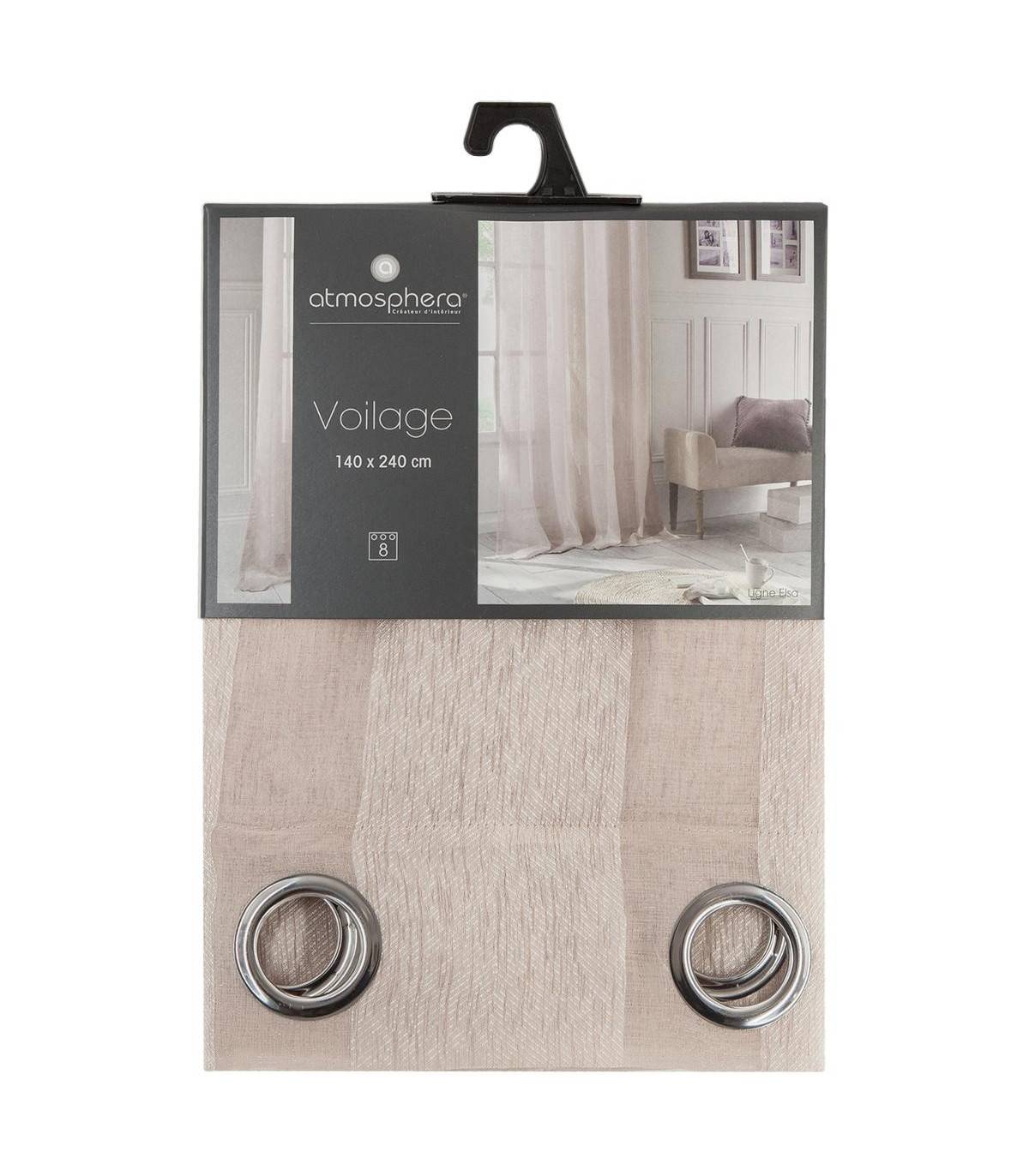 Voilage à œillets Beige Lin motif  lignes verticales 140 x 240 cm - Imagen 2
