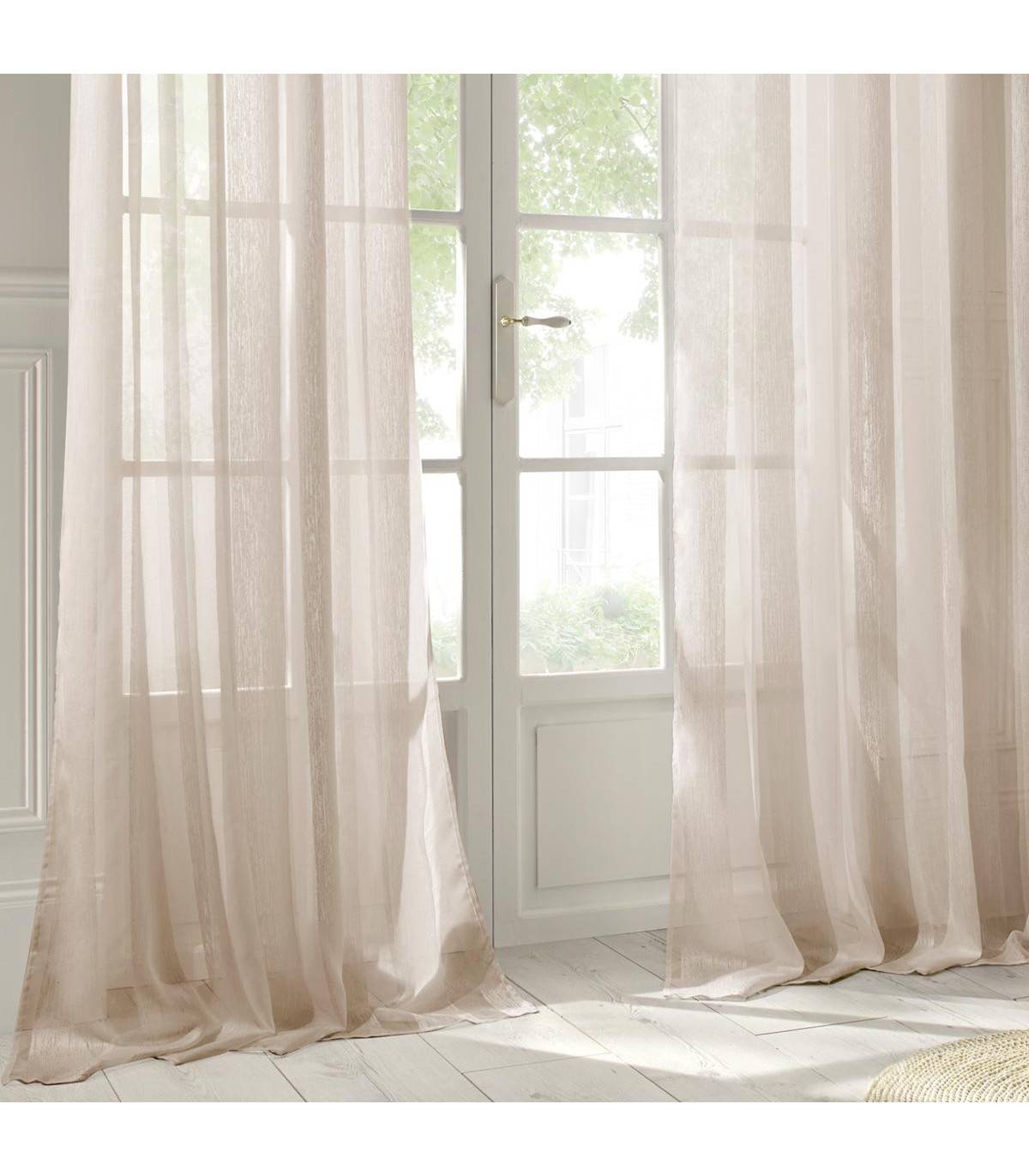Voilage à œillets Beige Lin motif  lignes verticales 140 x 240 cm - Imagen 4