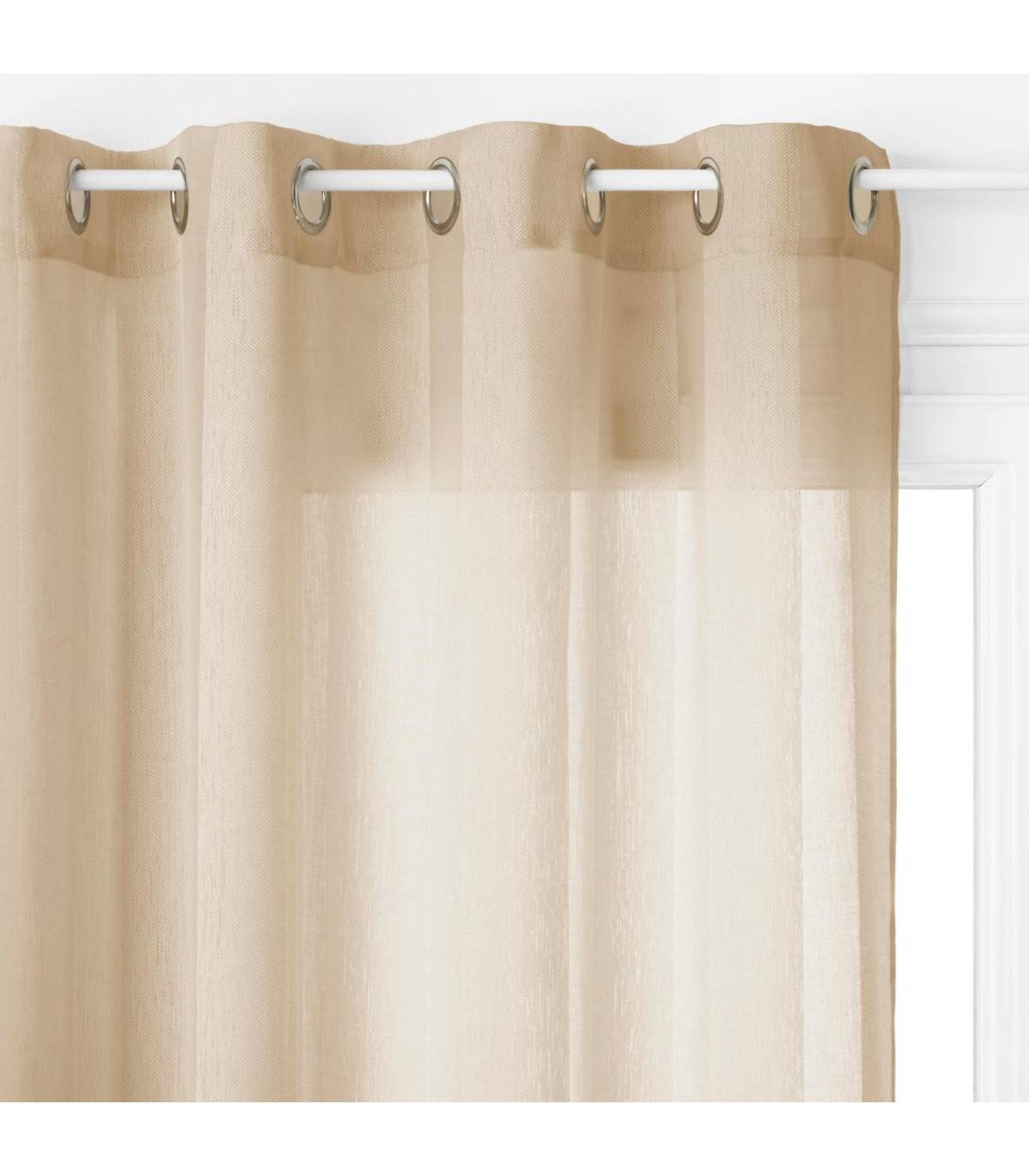 Voilage à œillets Beige Lin motif  lignes verticales 140 x 240 cm - Imagen 1