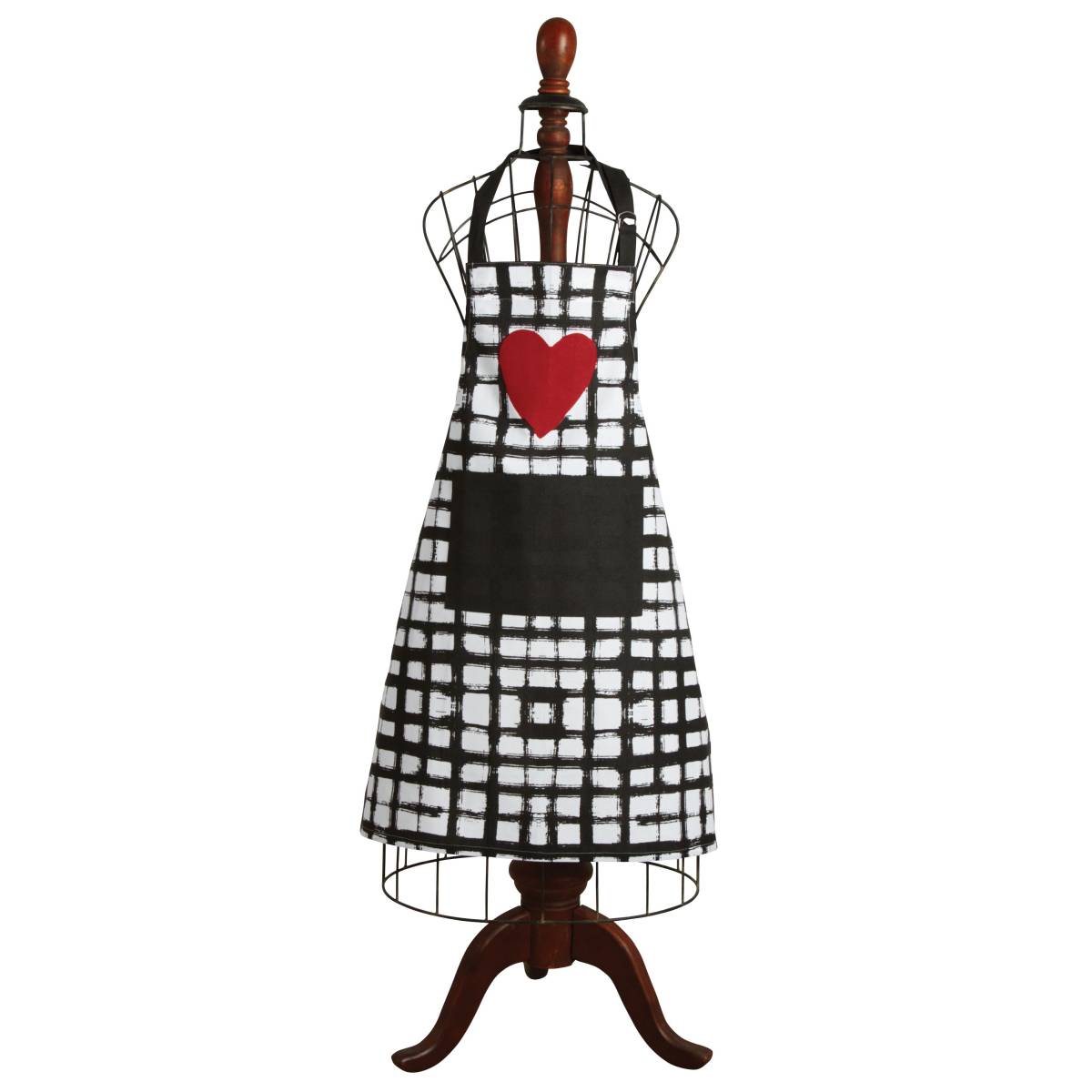 Aubry Gaspard - Tablier de cuisine en coton Coeur noir blanc rouge