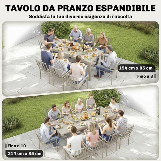 Table de jardin extensible aluminium acier 10 personnes effet bois 214cm gris argent - ComfortXL Outdoor Living - Image 6